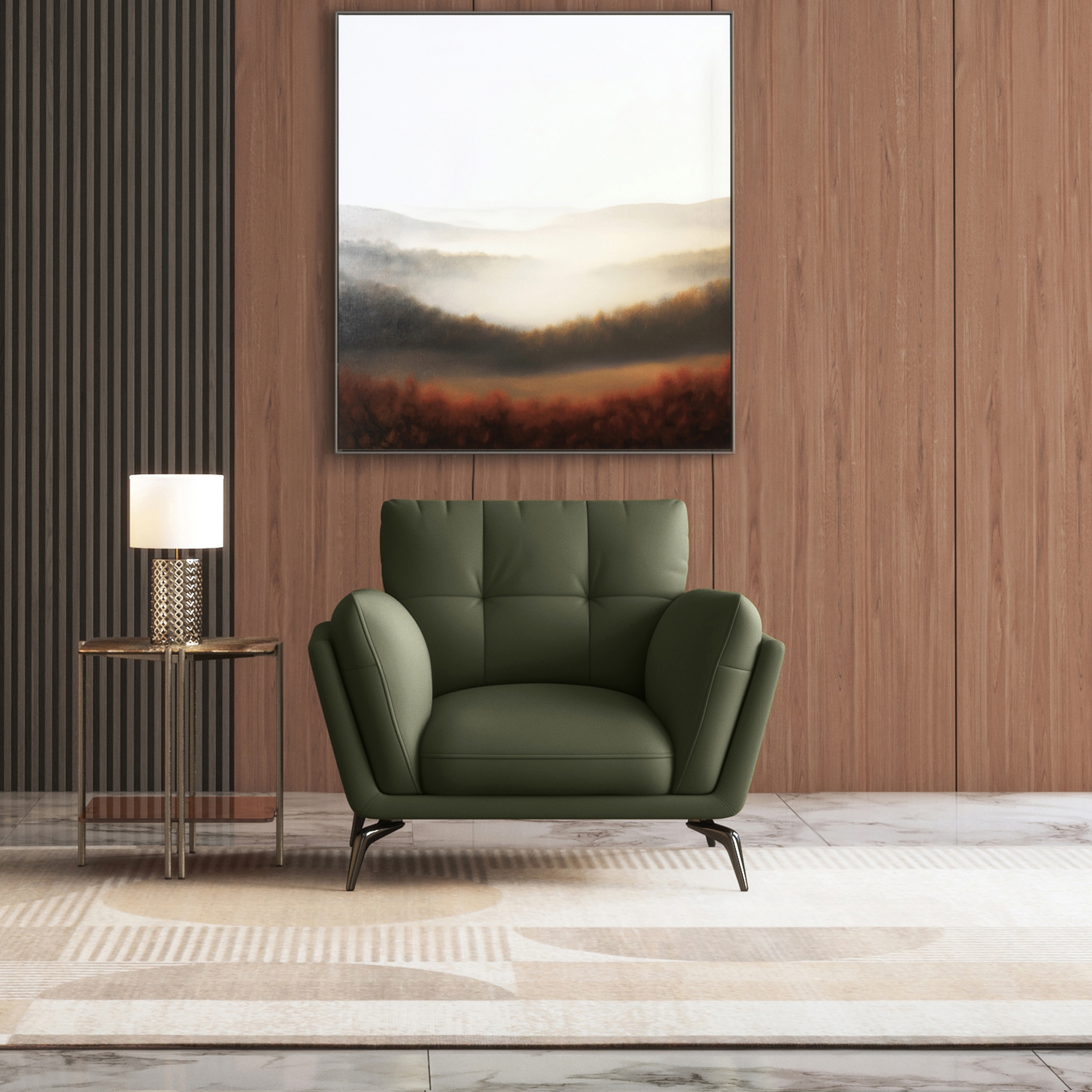 Vetra 1 Seater Leather Sofa In Olive Colour - Urban Ladder