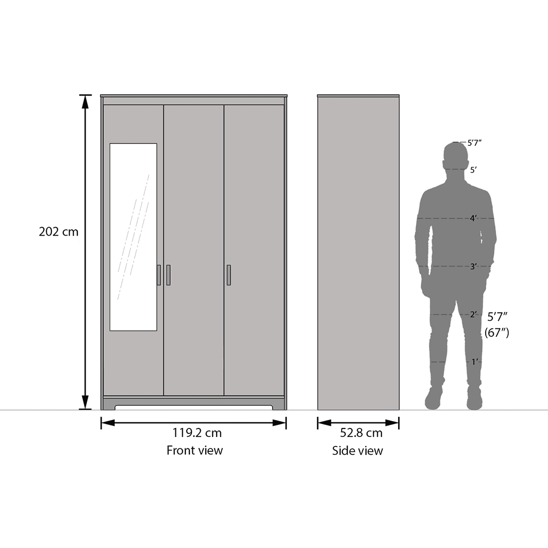 Hilton 3 Door 1 Drawer Wardrobe With Mirror and Lock in Chestnut Acacia Finish