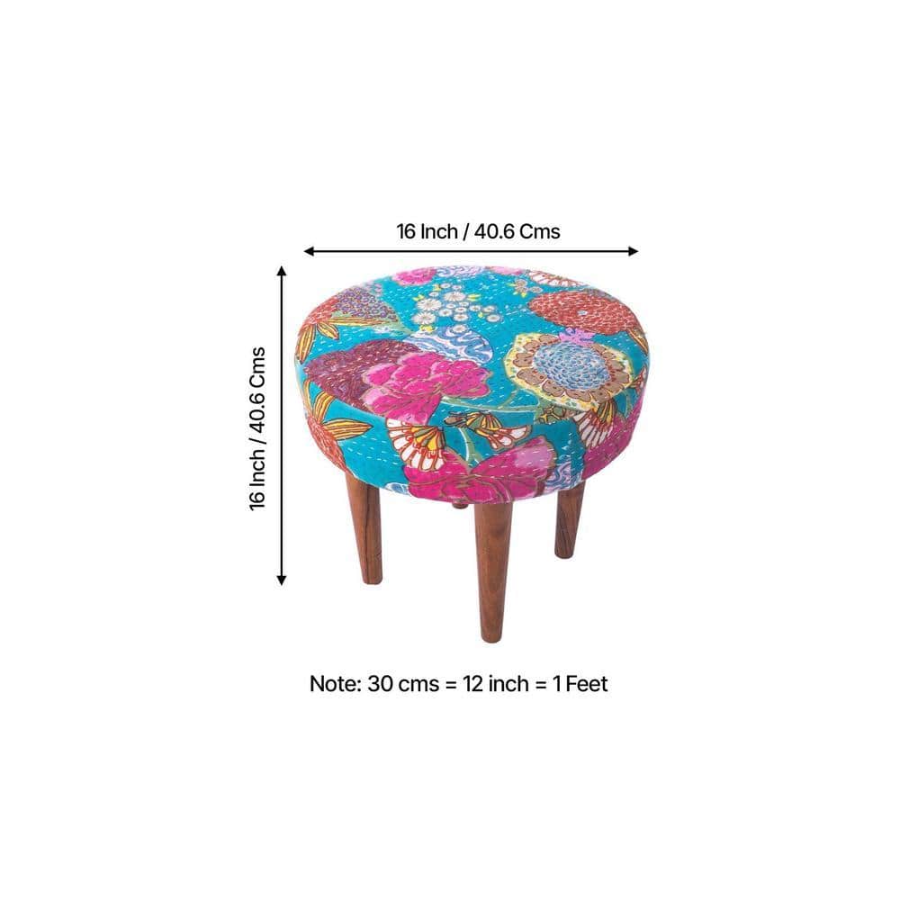 Nayla Solid Wood Stool in Sea Green Fruit Print fabric