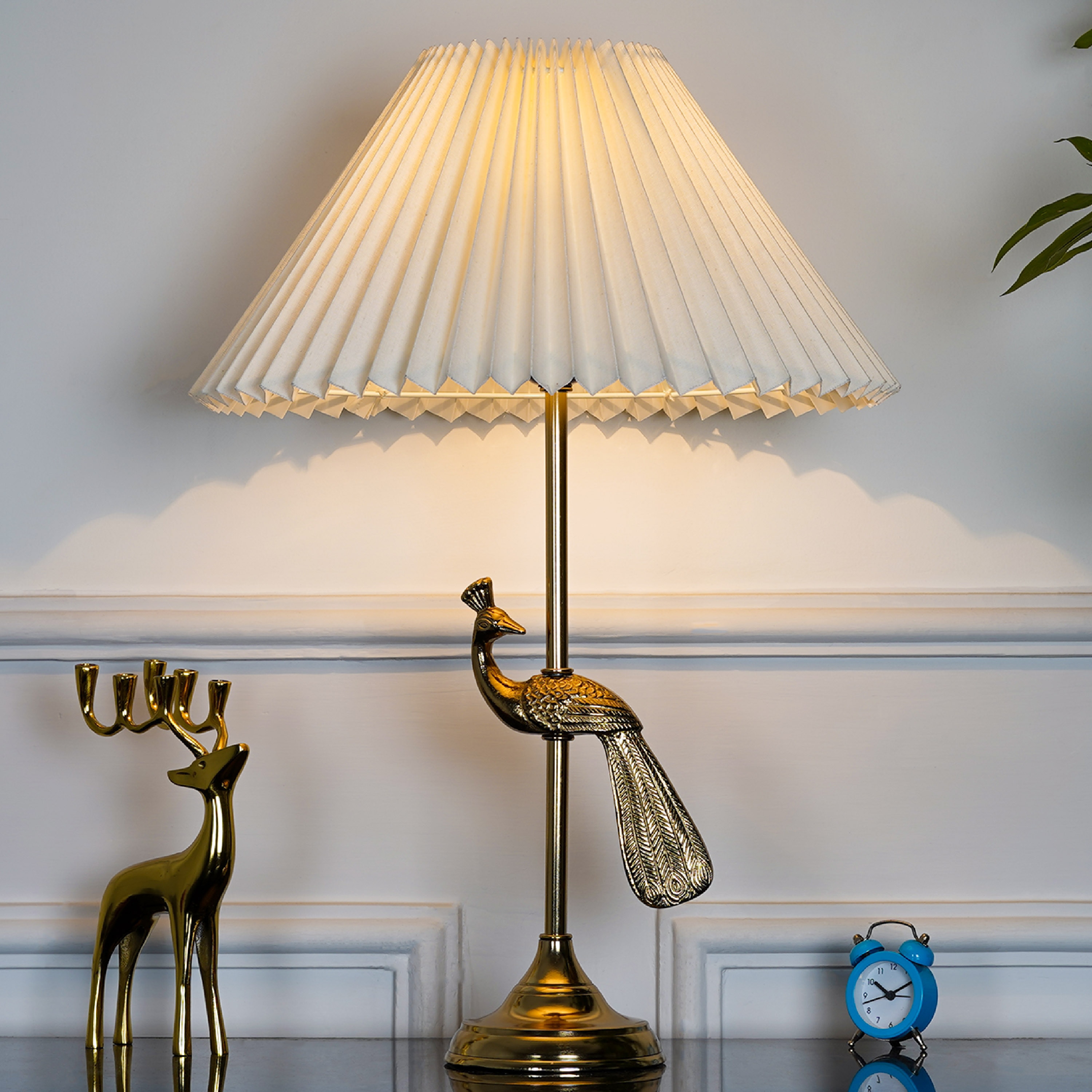 Torre Brass Finish Aluminium Table Lamp With White  Cotton Shade - Kapoor Lamp Shades
