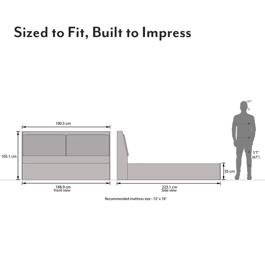 Tyra King Size Bed Box Storage In Classic Walnut Finish