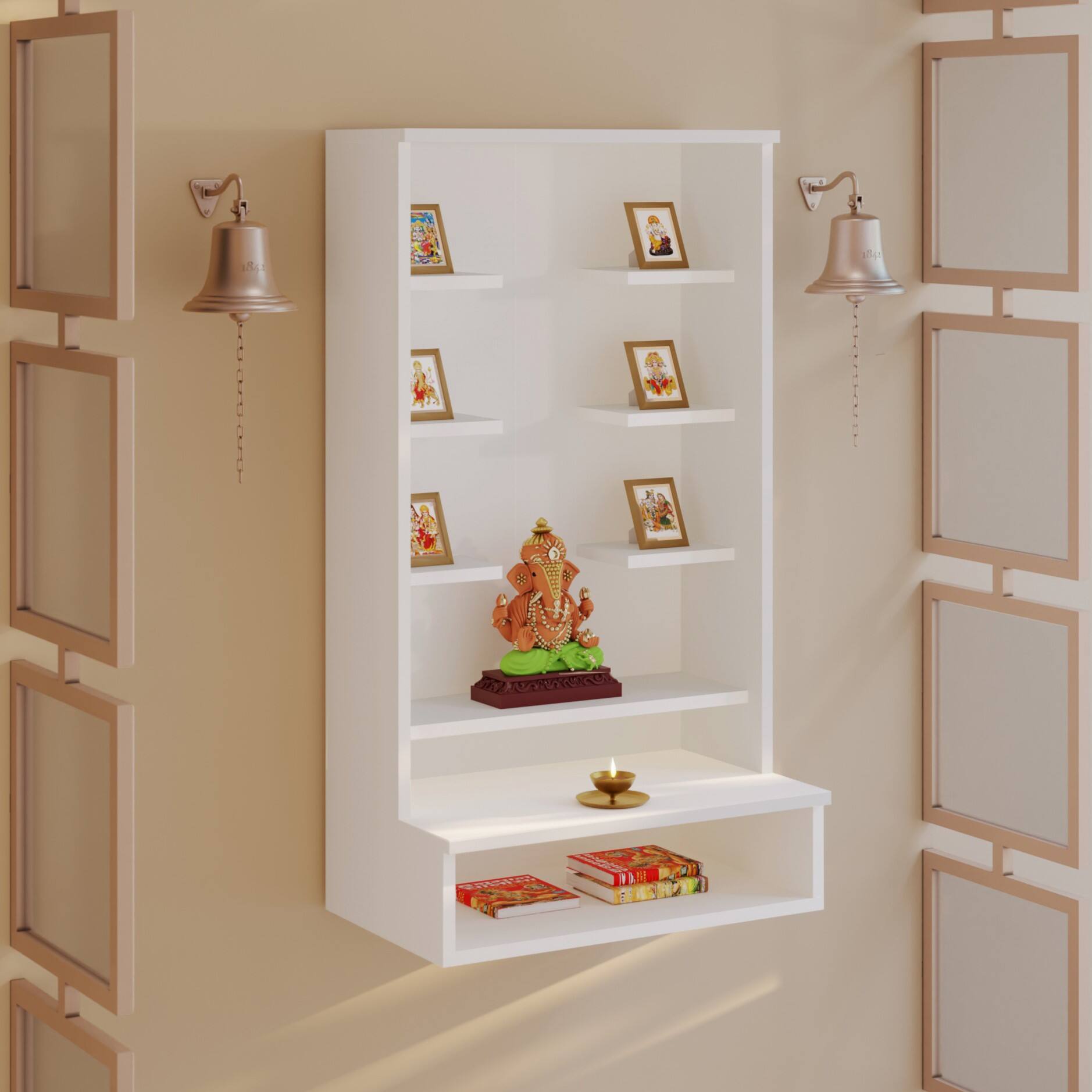 Bluewud Shubh Mini Engineered Wood Prayerut In White Finish-picture-10