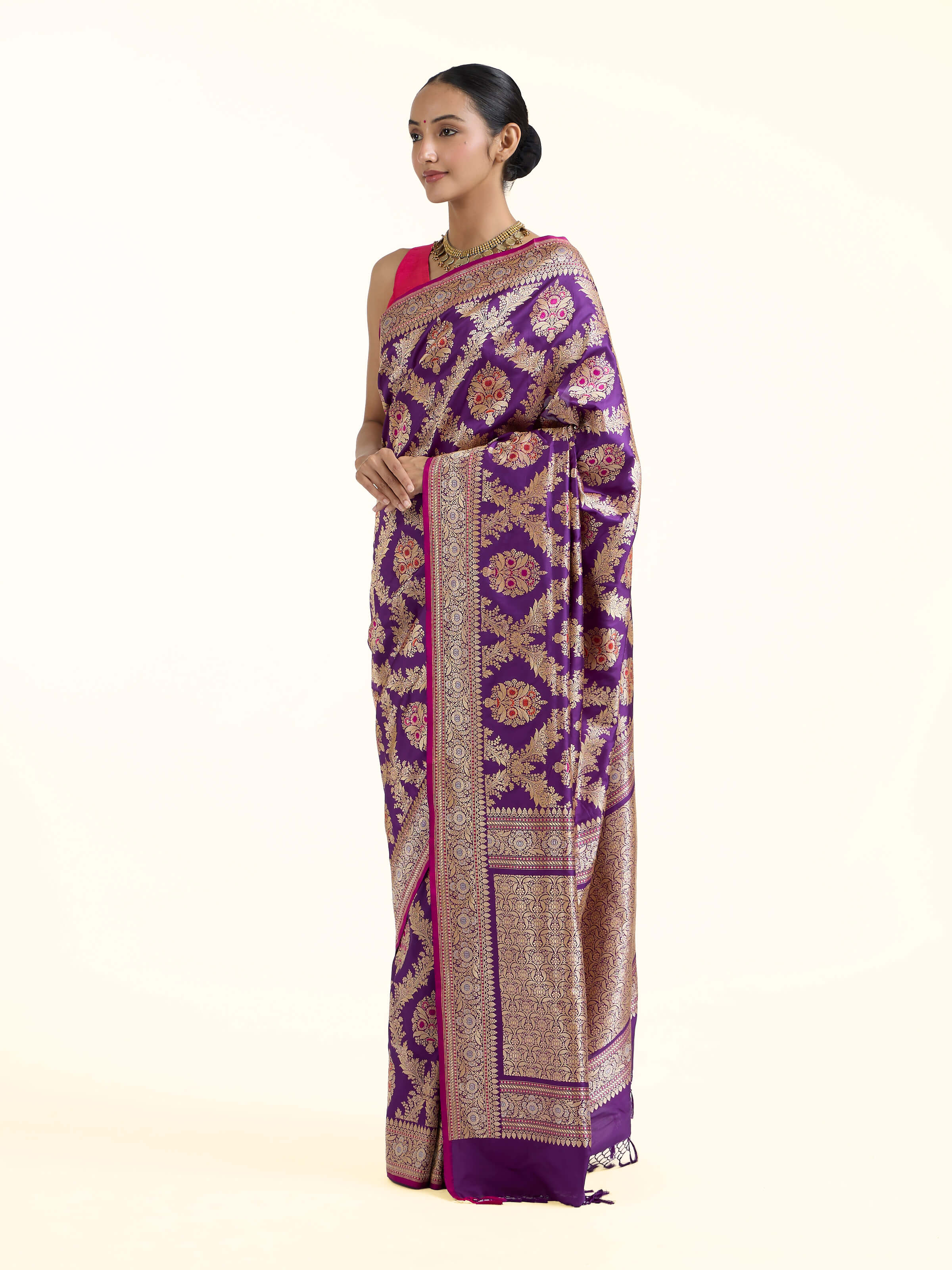Side view of the Purple Banarasi Kadhwa Silk Saree