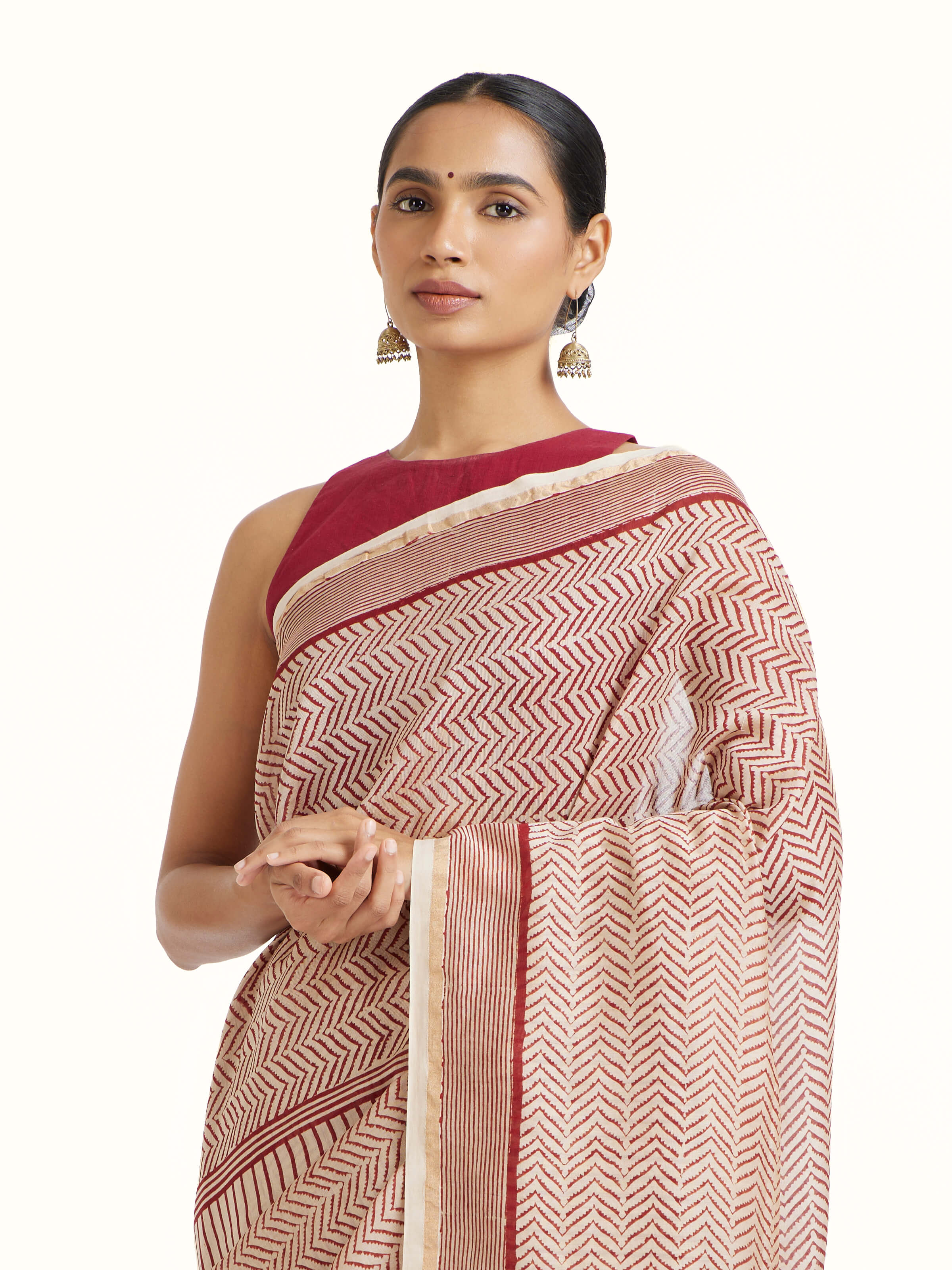 Red Chanderi Cotton Silk Bagh Block Printed Saree