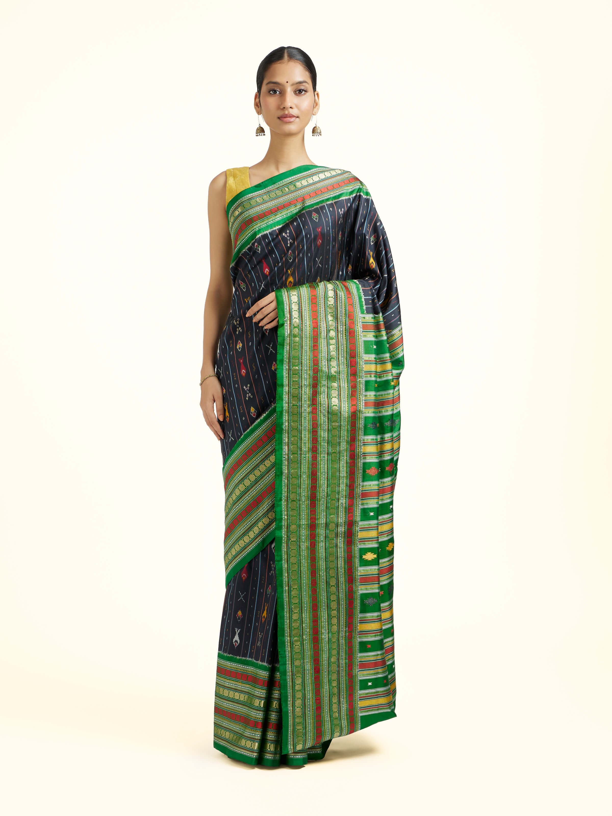 Black Silk Pochampally Single Ikat Saree