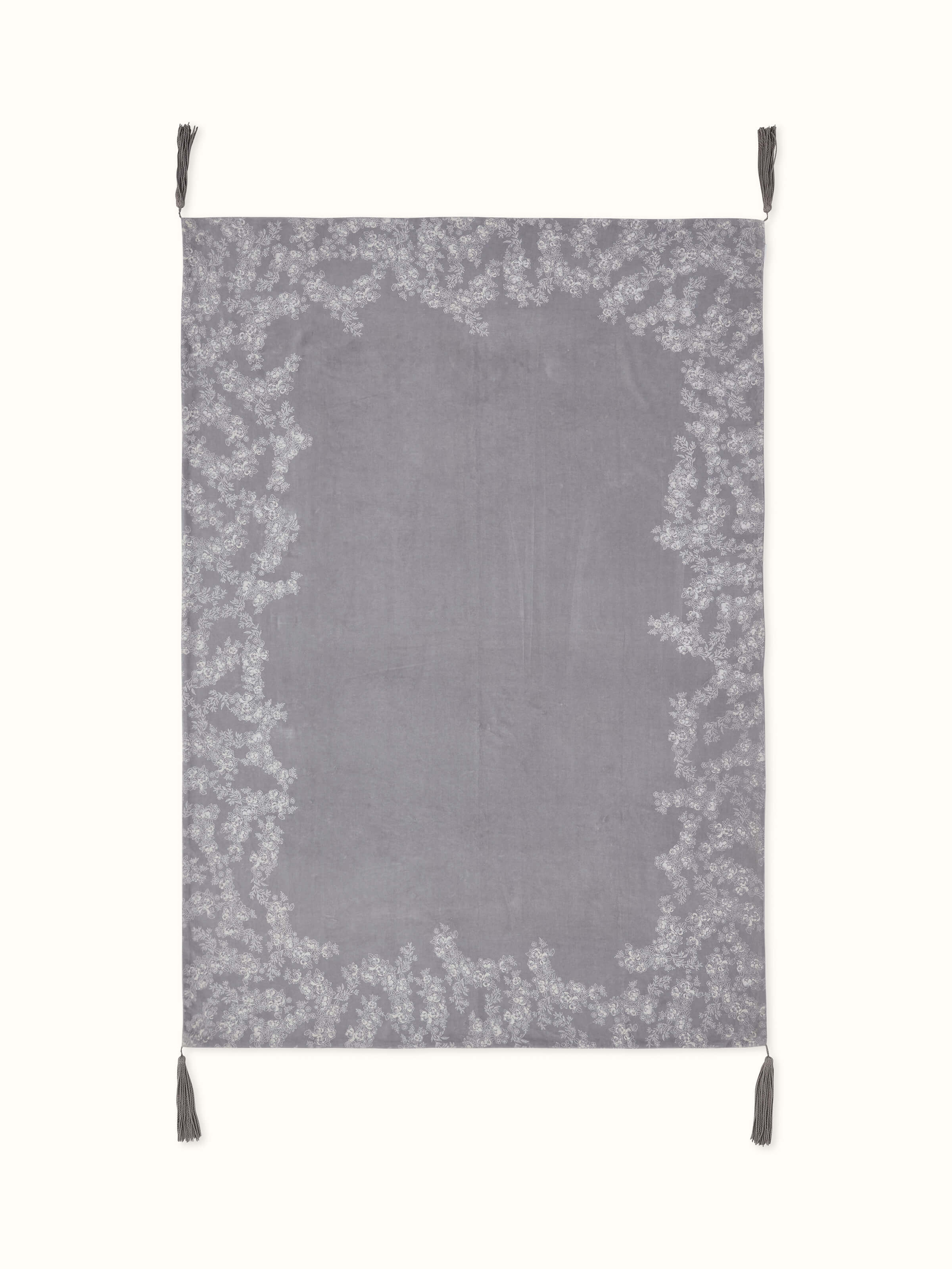 Shivranjini Handblock Printed Light Grey Floral Border Throw