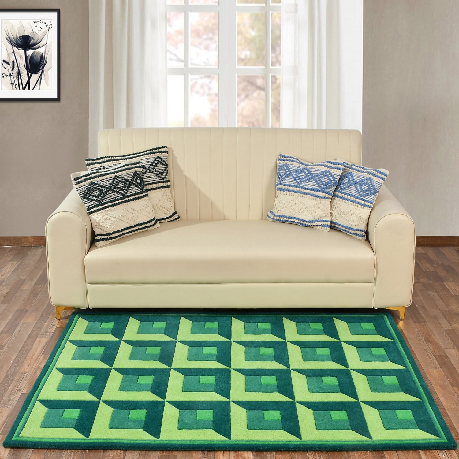 Presto Green Geometric Hand Tufted Wool Carpet 6X9 Feet - Presto