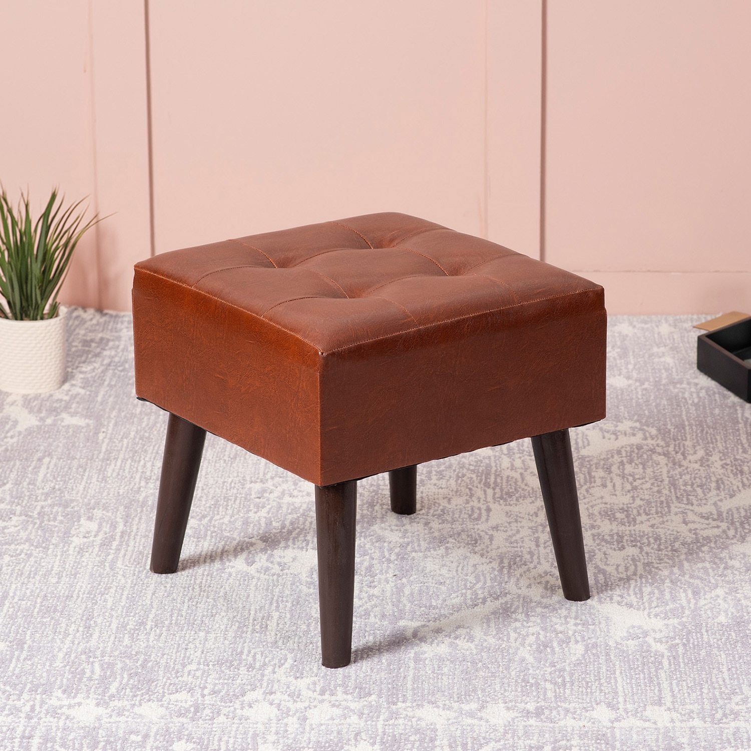 Axel Faux Leather Wooden tufted sitting stool - Nestroots