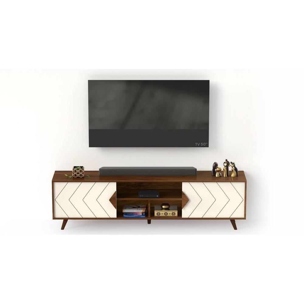 Wilbrome Engineering Wood Floor Standing TV Entertainment Unit Set Top Box Stand/TV Cabinet with Shelves for Books & Décor Display Unit, Upto 75 Inches (Brown Maple & White)