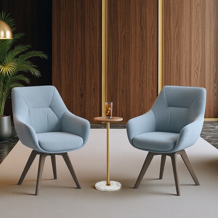 Wella Swivel Solid Wood Dining Chair Set of 2 in Blue Fabric