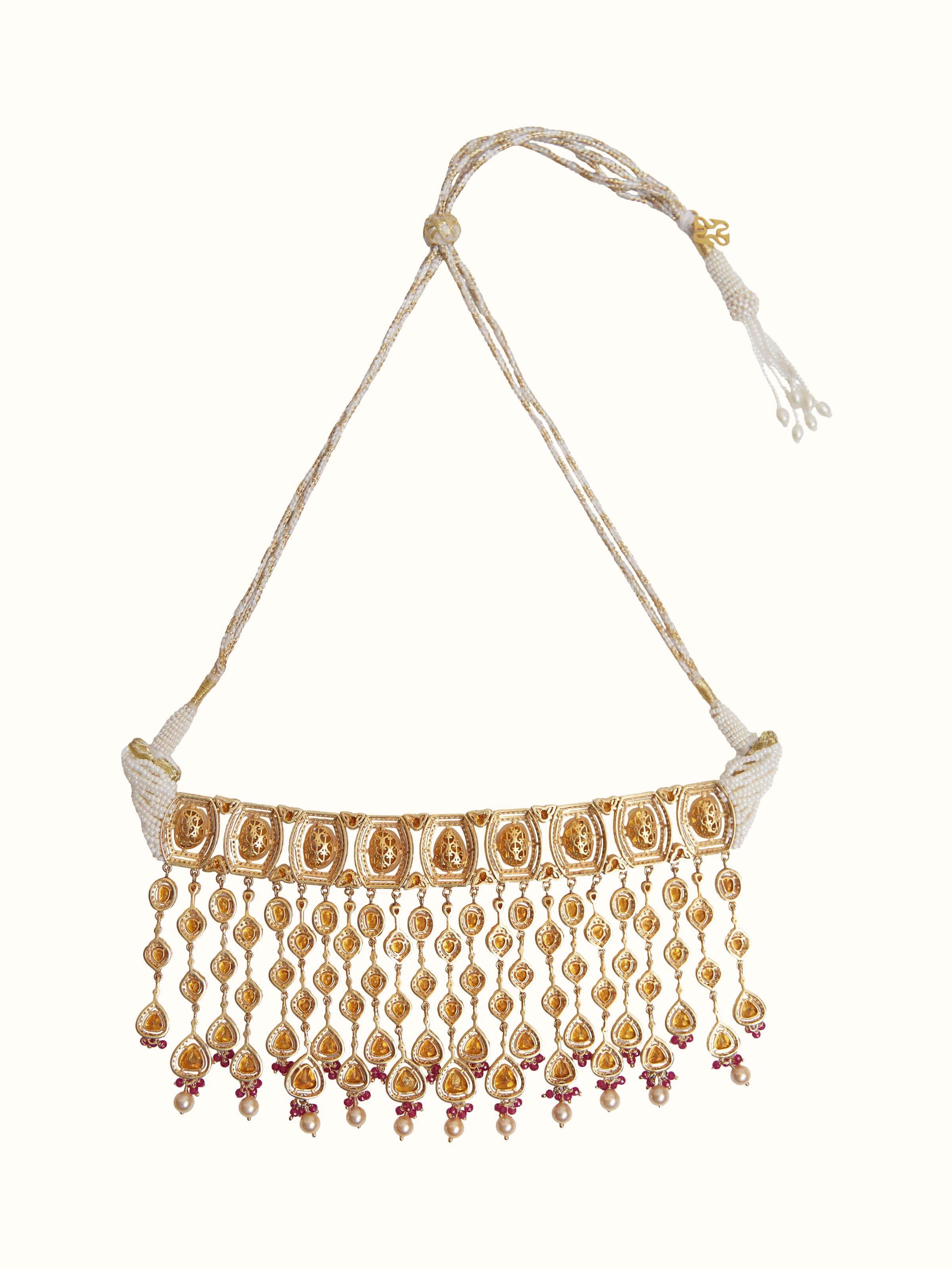 Dank Polki Silver Collar Necklace