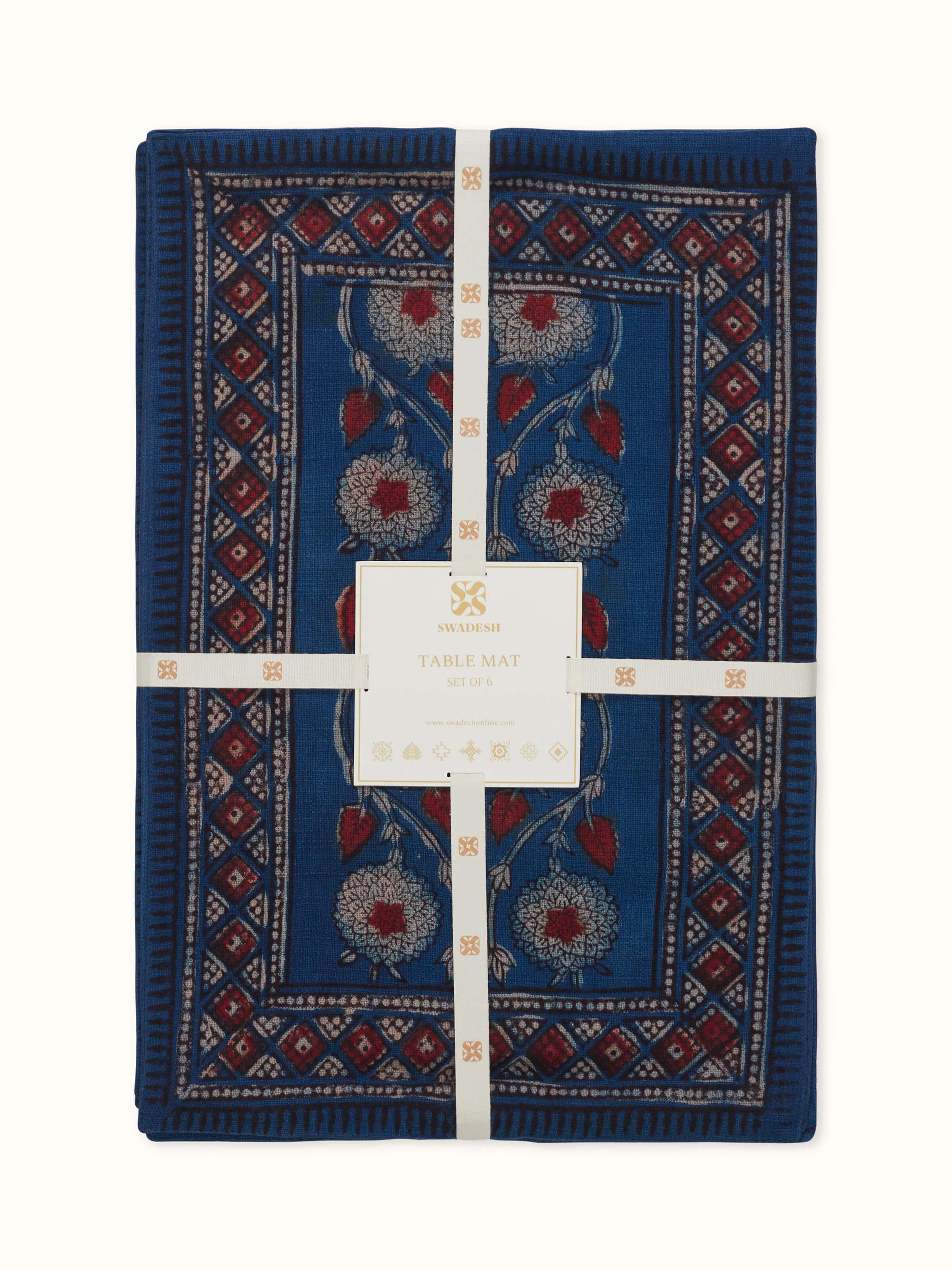 Puspita Indigo Cotton Dabu Hand Block Printed Table Mat (6 Pcs)