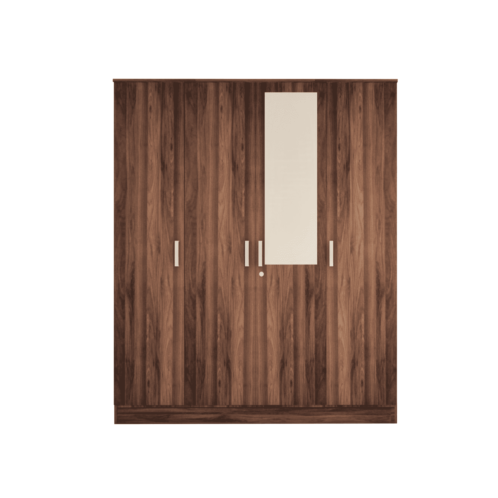 Julian Engineered Wood 4 Door Mirror Wardrobe In Walnut Finish