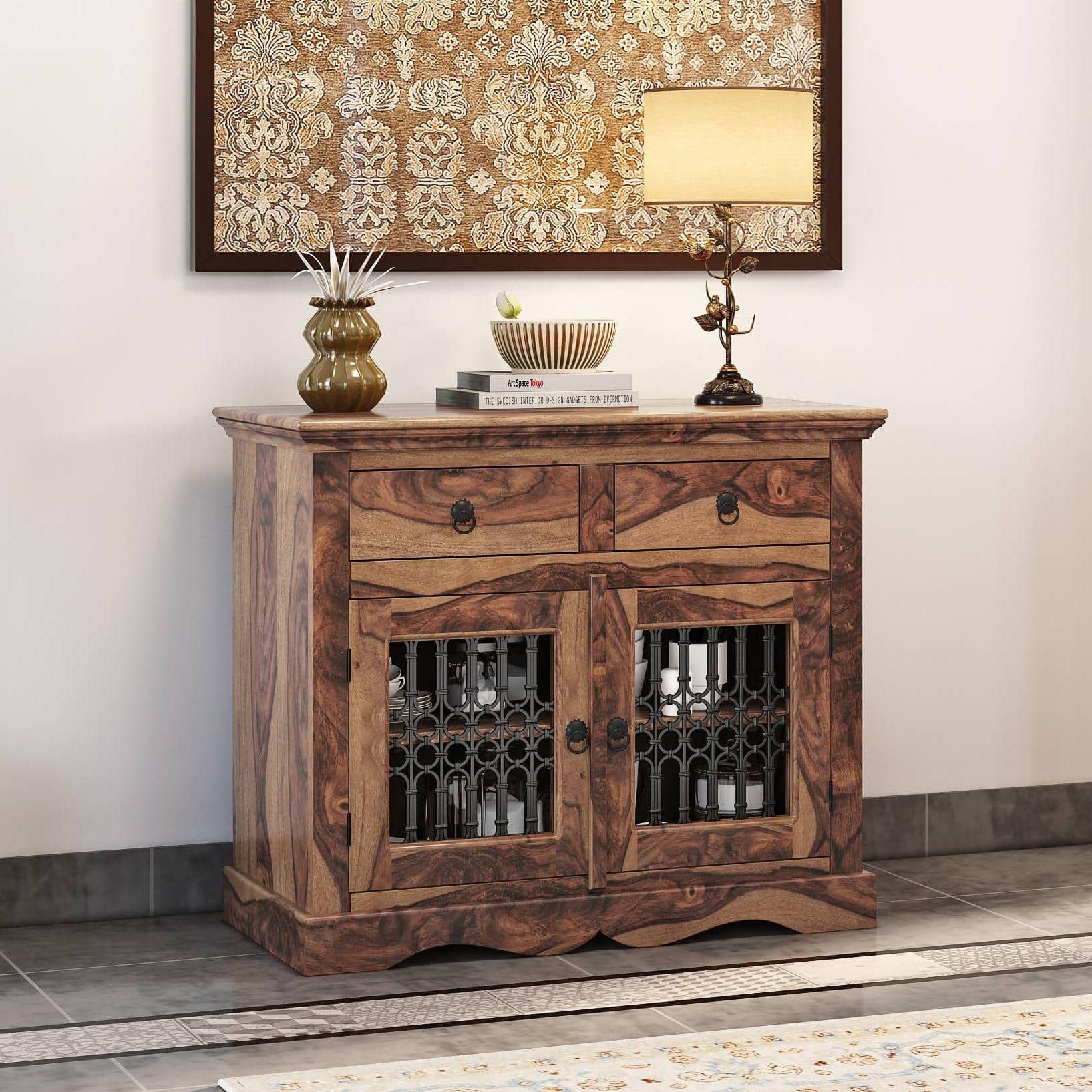 Bunai Solid Wood Sideboard In Teak Finish