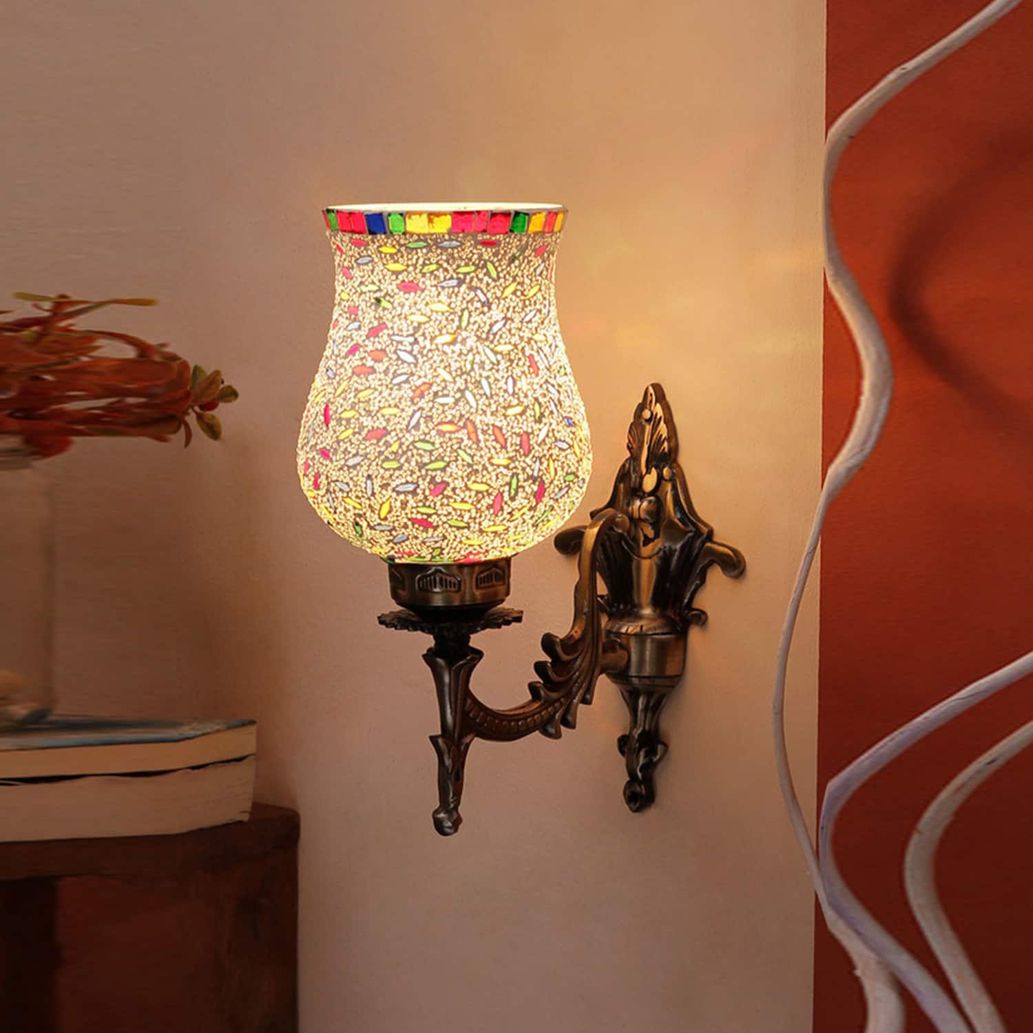 Devansh Metal Electric Wall Light in Antique Gold Colour with Multi Shade Count of 1 Light