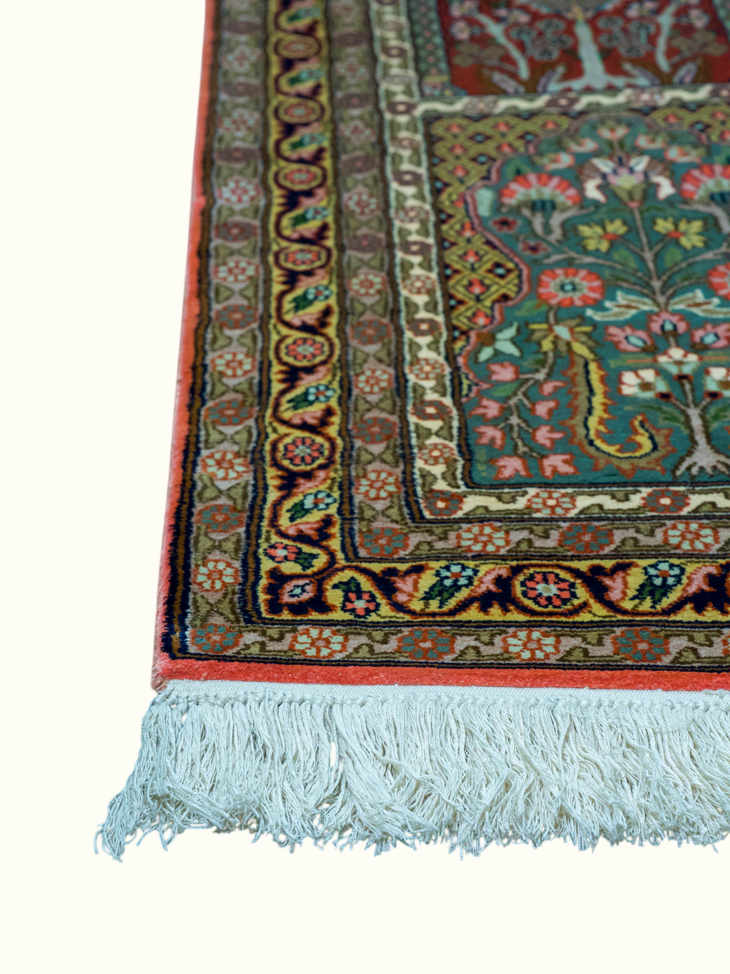 Traditional Persian Rust Grey Hamadan Kashmir Silk Hand-Knotted Carpet