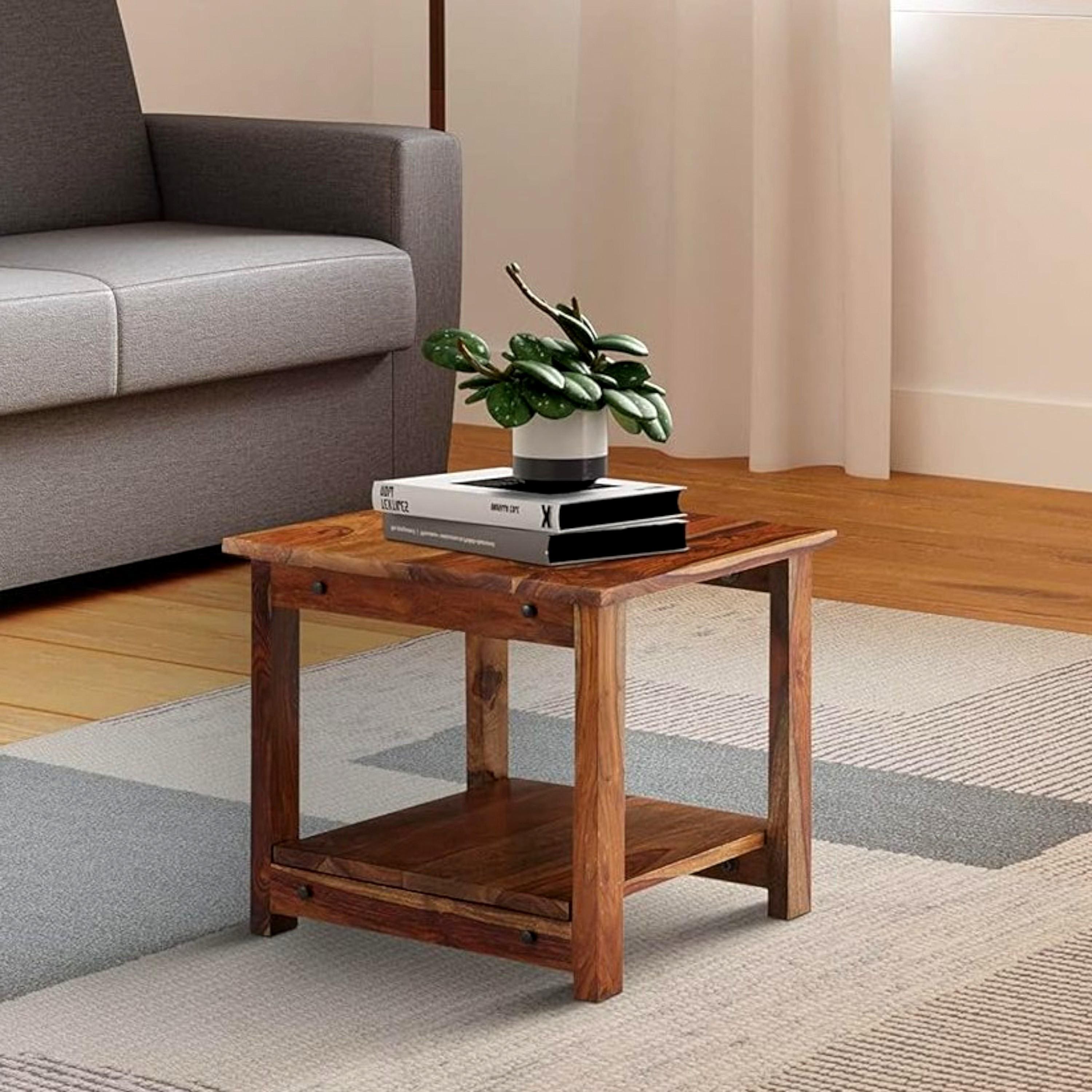 Camden Sheesham Wood Contemporary Square Coffee Table In Natural Teak Finish