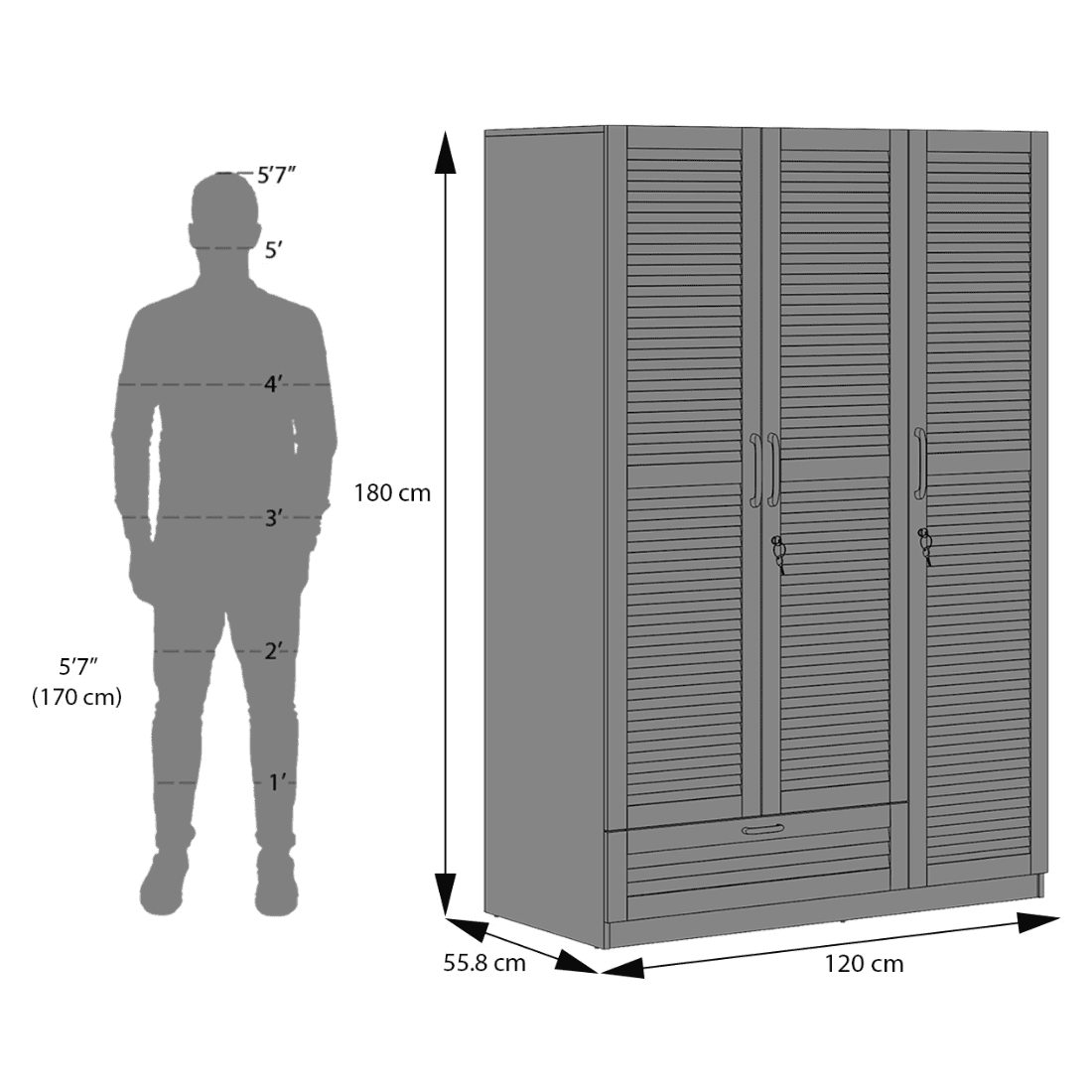 Bennis Engineered Wood 3 Door Wardrobe Without Mirror in White Finish