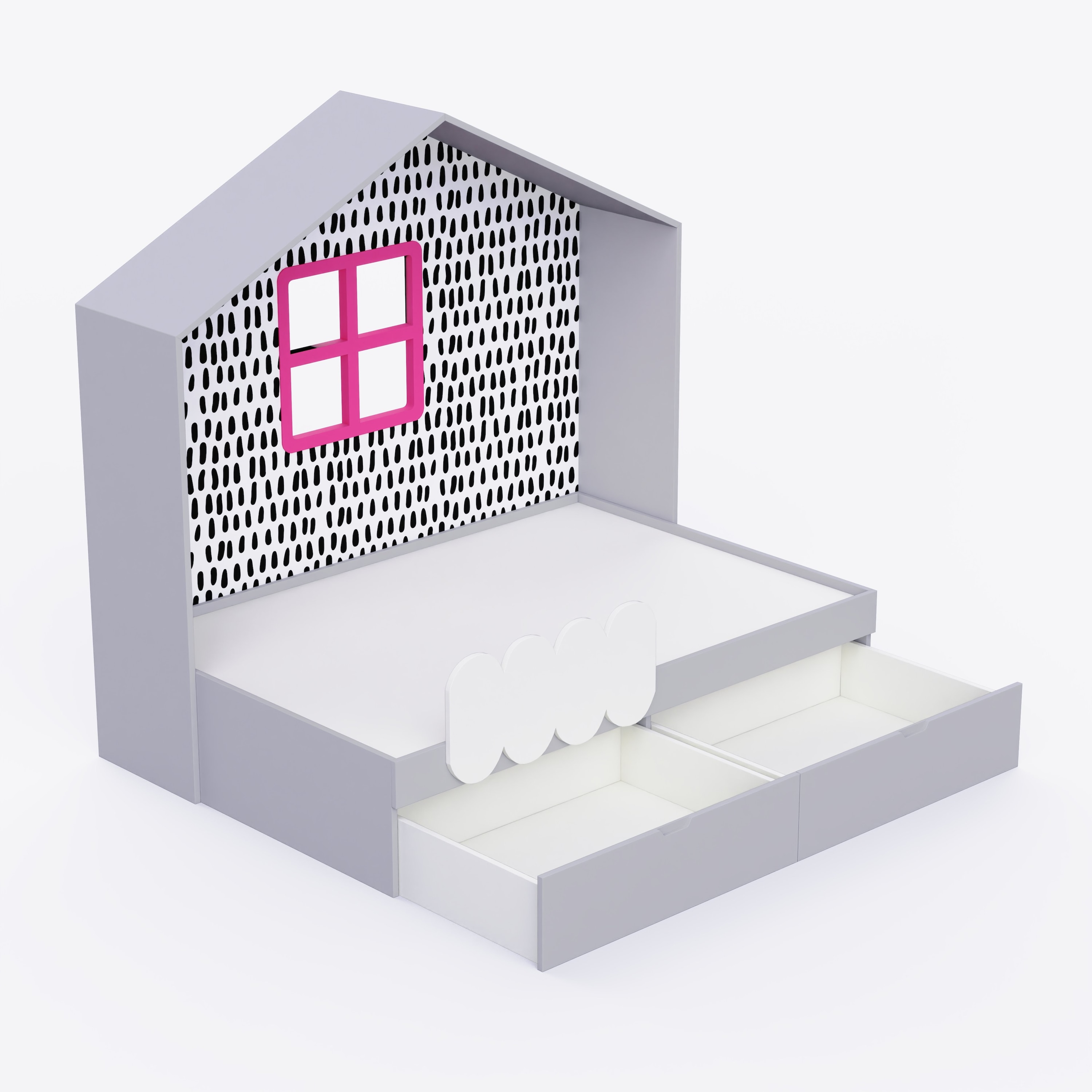 Little Hut Bed 6X4 Drawers On Wheels In Grey Colour53