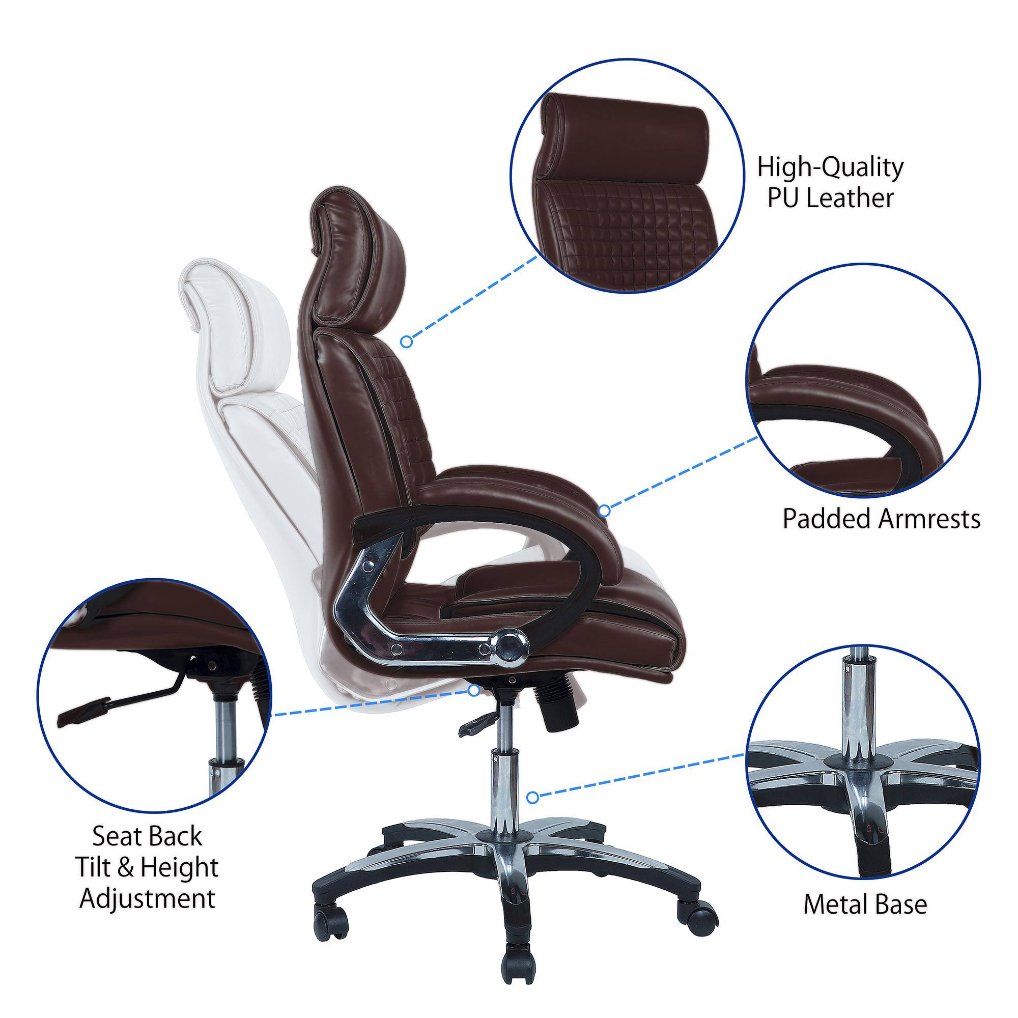 Mearisha High Back Executive Chair in Brown Colour
