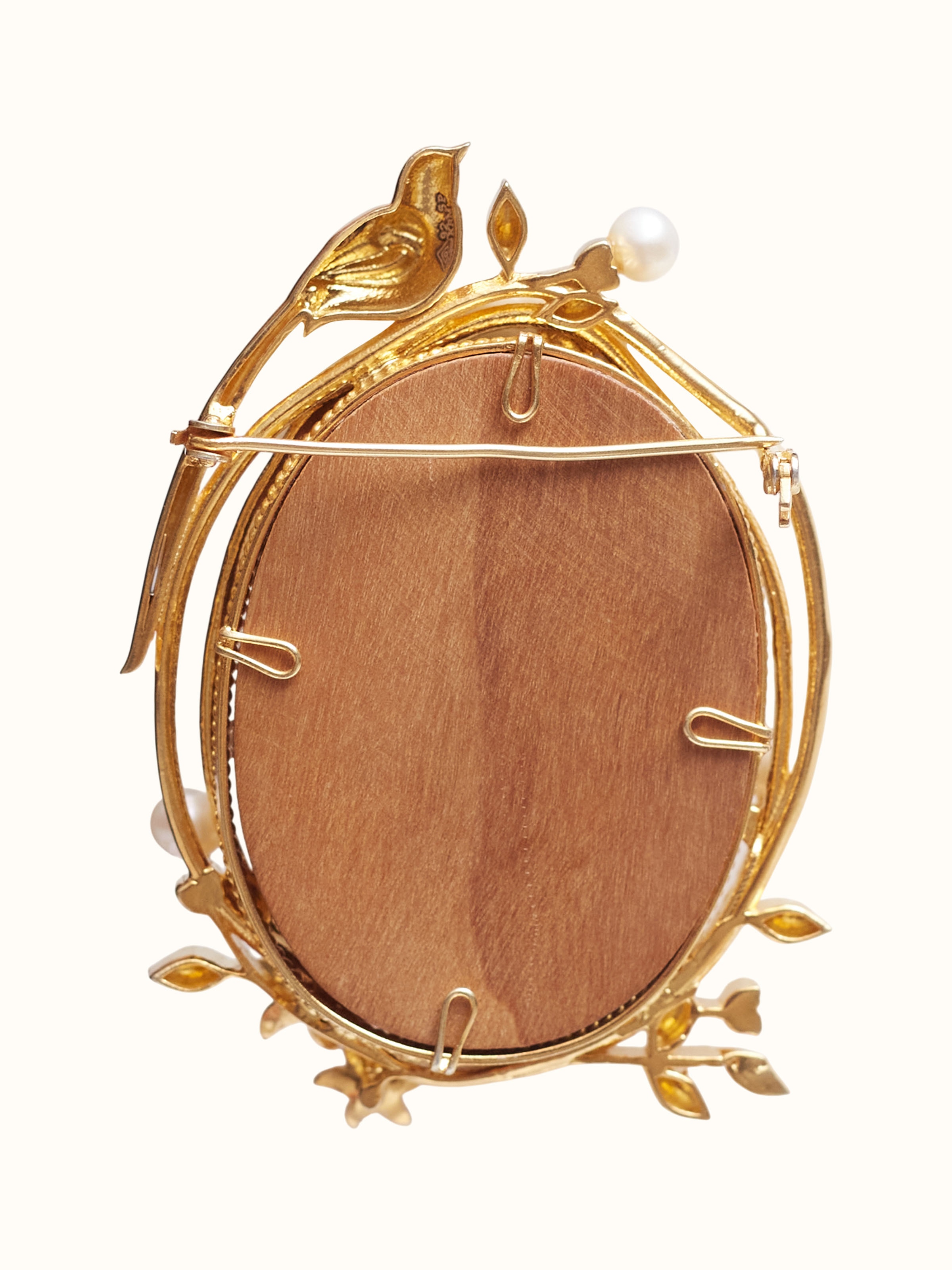 Back view of Carved Wood & Silver Pendant & Chain