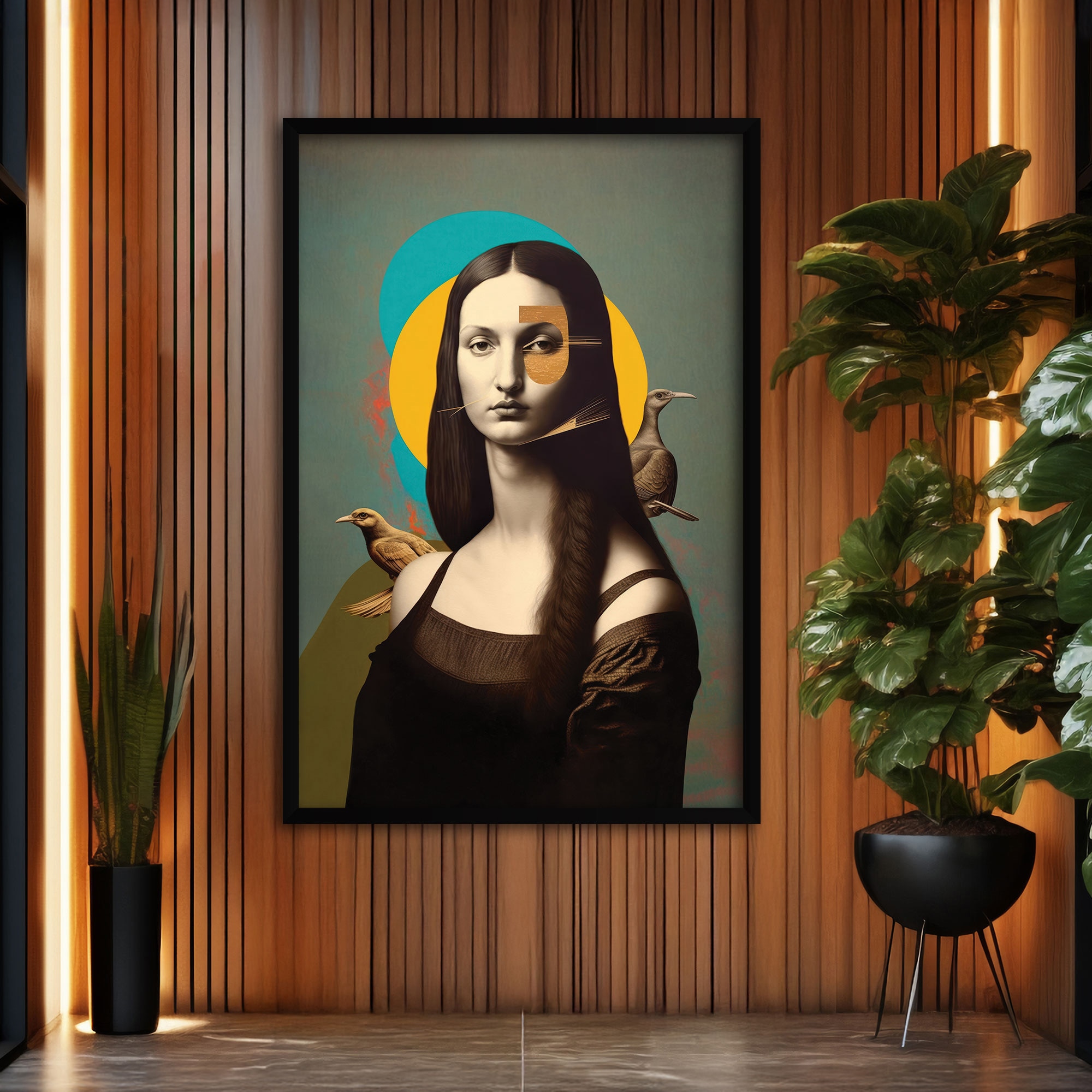 The Castle Decor Abstract Mona Lisa Wall Art Framed Painting 20x30 Inch - The Castle Decor