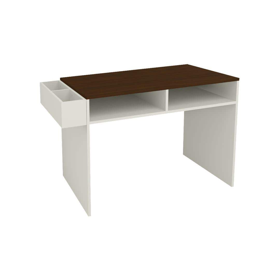 Ariana Study Desk with Shelves and Covered Storage cum Wire Extension Box in Ivory Coffee Walnut Colour