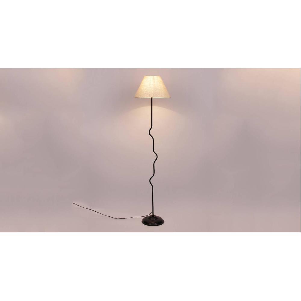 Raina White Natural Fiber Floor Lamp with Black Iron Base