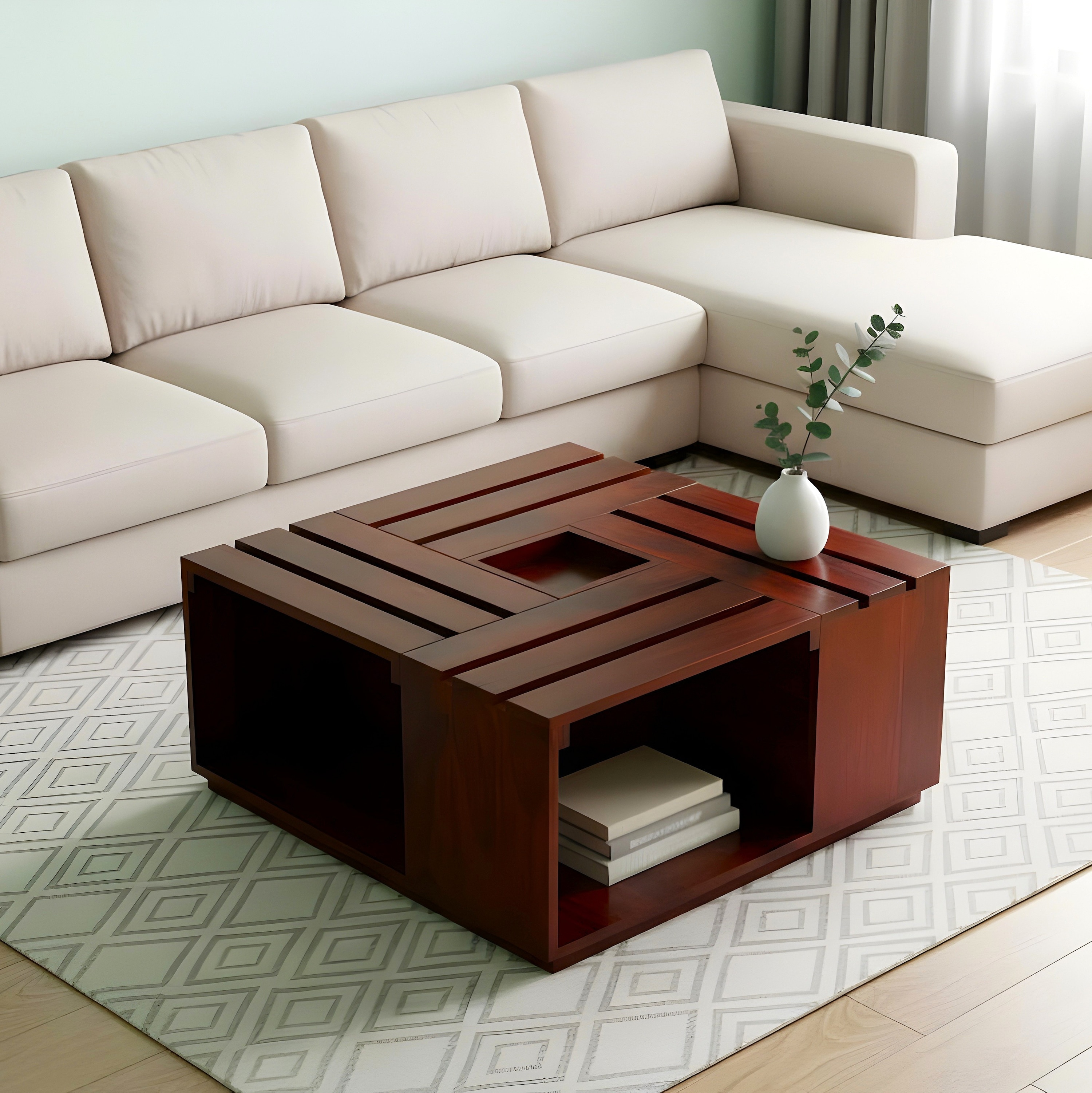 Milan Sheesham Wood Accent Square Coffee Table In Honey Finish