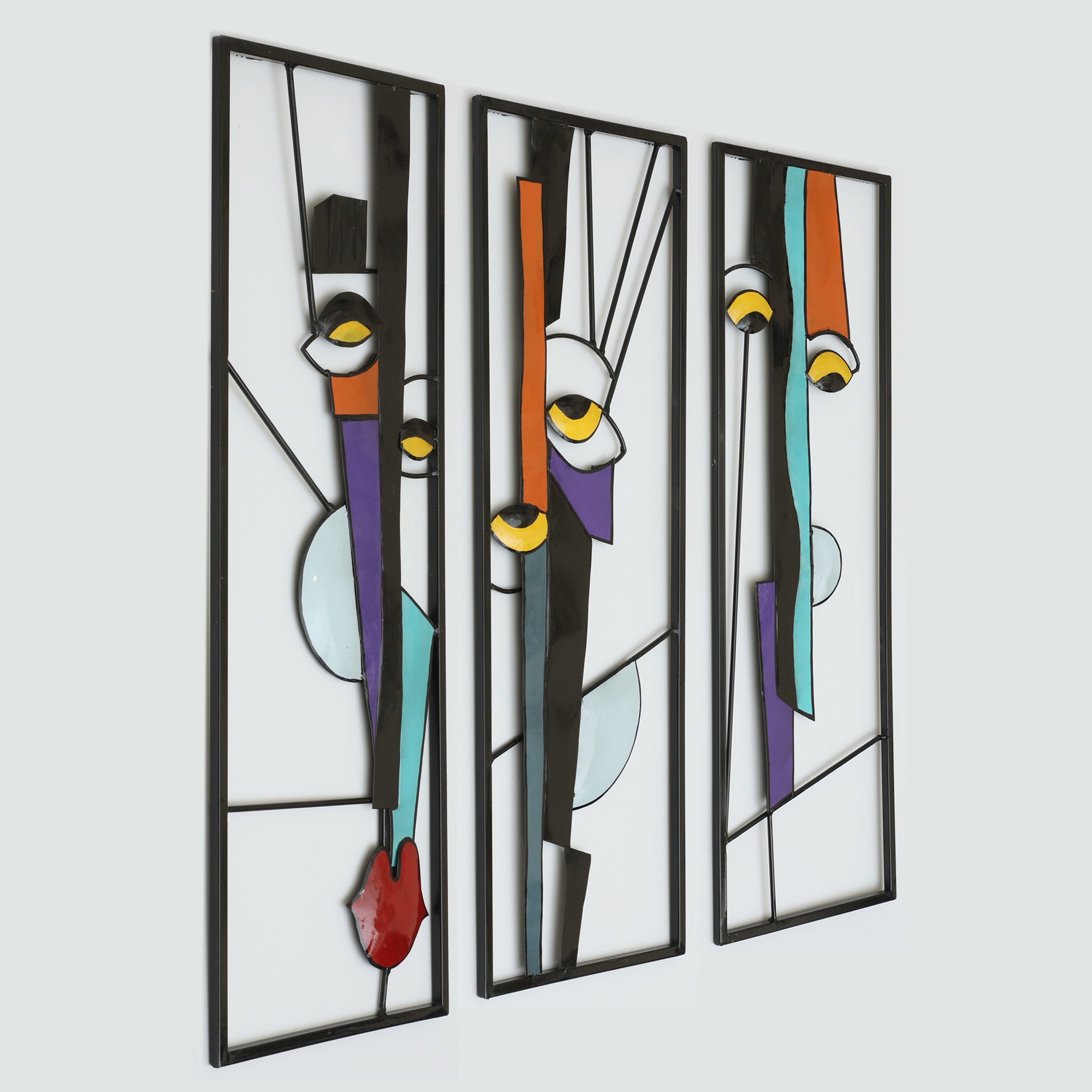 W-Akina Abstract Metal Wall Decor in Multicolor Set of 3 - Vedas Exports
