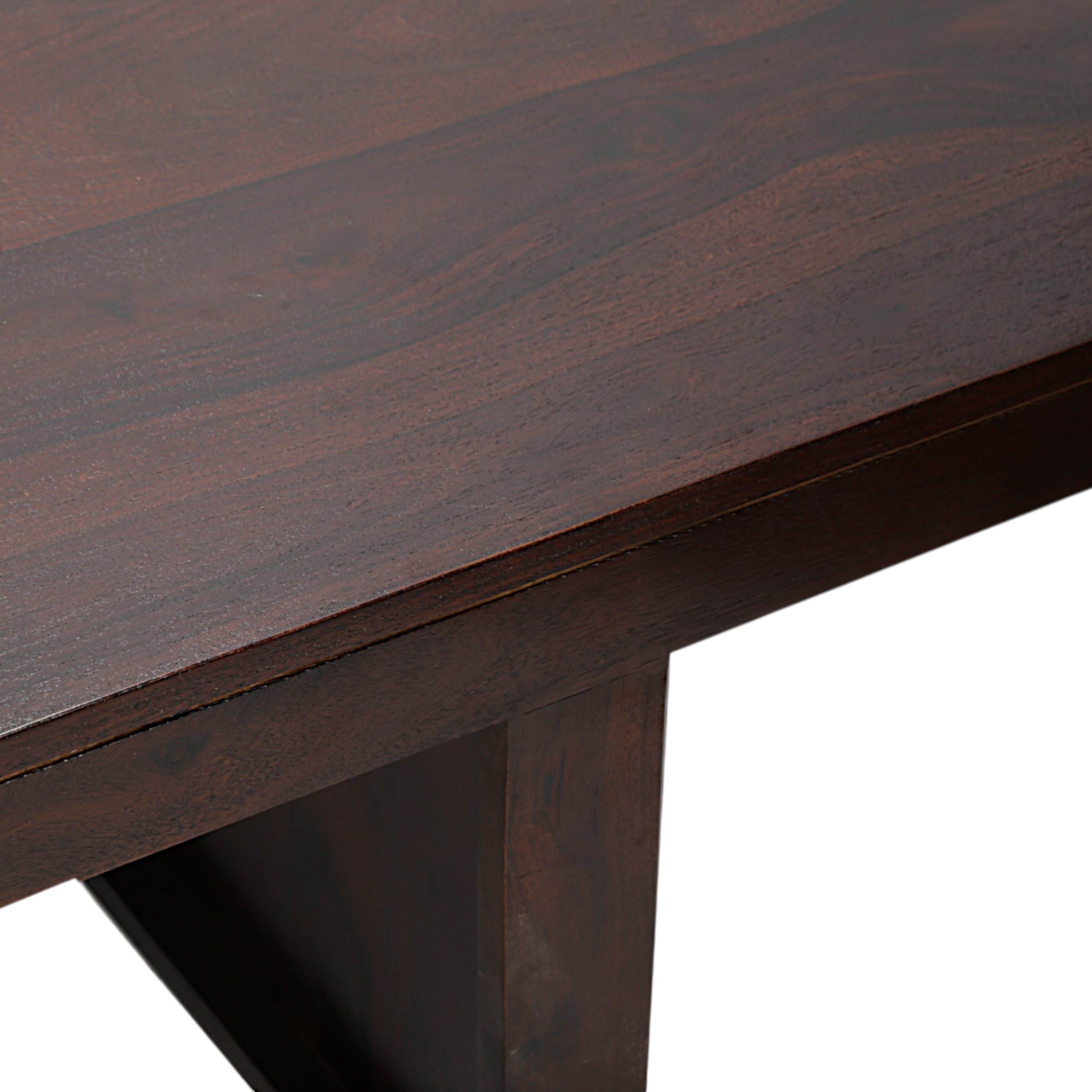 Irish Sheesham Wood Coffee Table With 2 Stools Set In Dark Walnut Finish & Ivory Sparkle Velvet Fabric Cushions