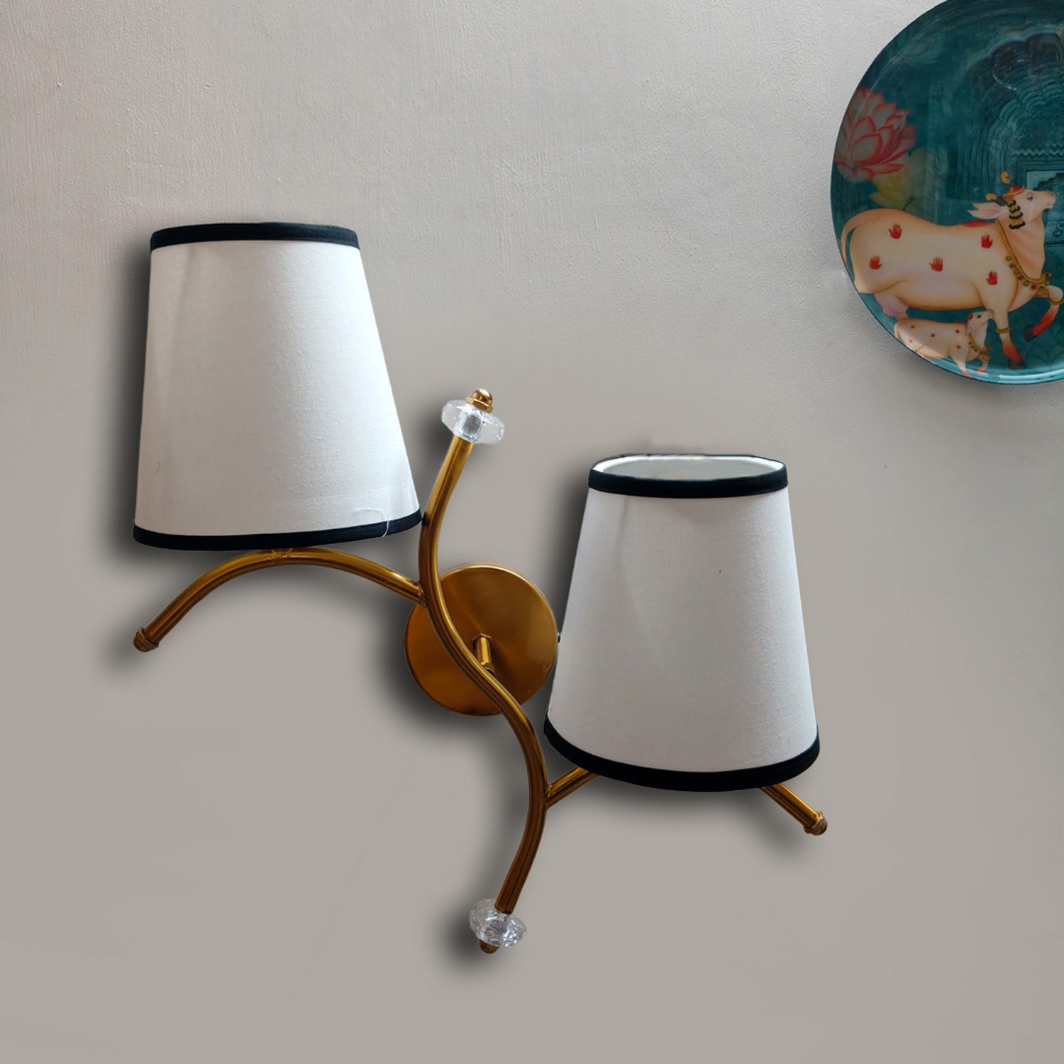 Devansh Metal Electric Wall Light in Gold Colour with White & Black Shade Count of 2 Lights - Devansh