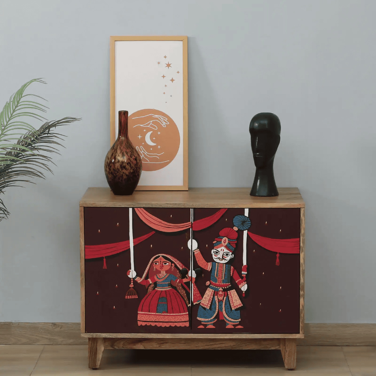 Darby Mango Wood Hand Painted Multicolour 2 Door Small Cabinet In Natural Finish