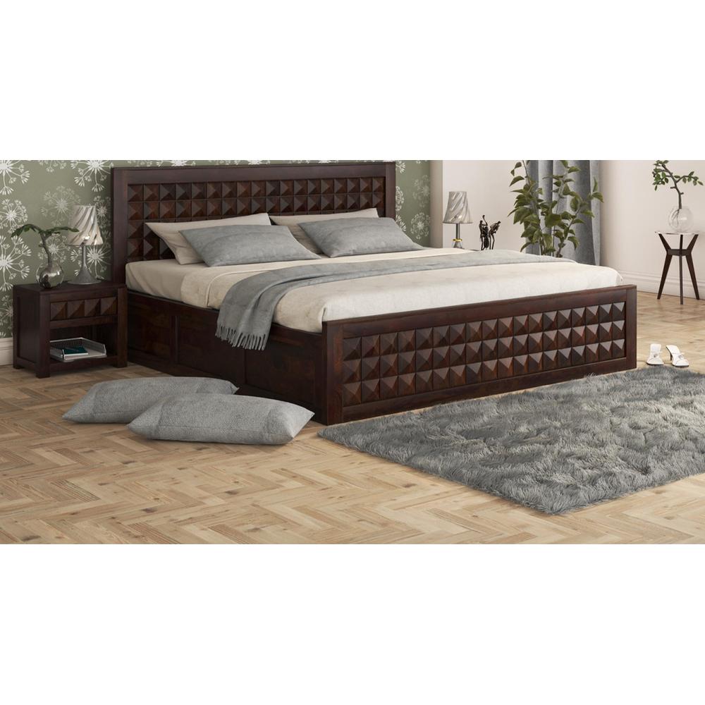 Keaton Sheesham Wood King Size Bed Box Storage Walnut Finish (72 x 78 inches)