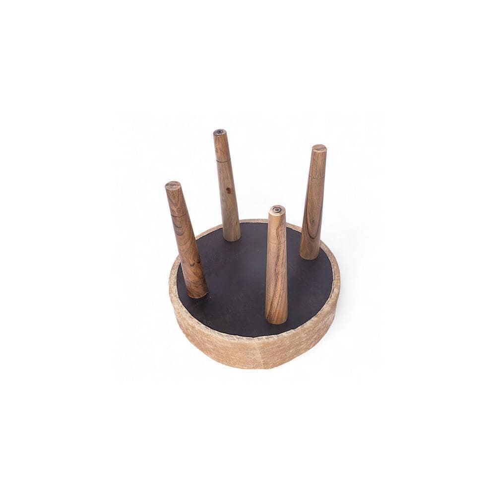 Nayla Solid Wood Stool in Ivory Sparkle Velvet Fabric