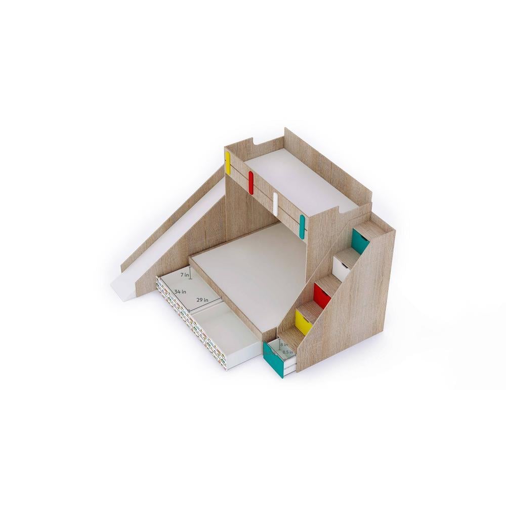 Sleep Nâ€™ Slide Bunk Bed with Slide and Storage in Oak Colour BKBB028