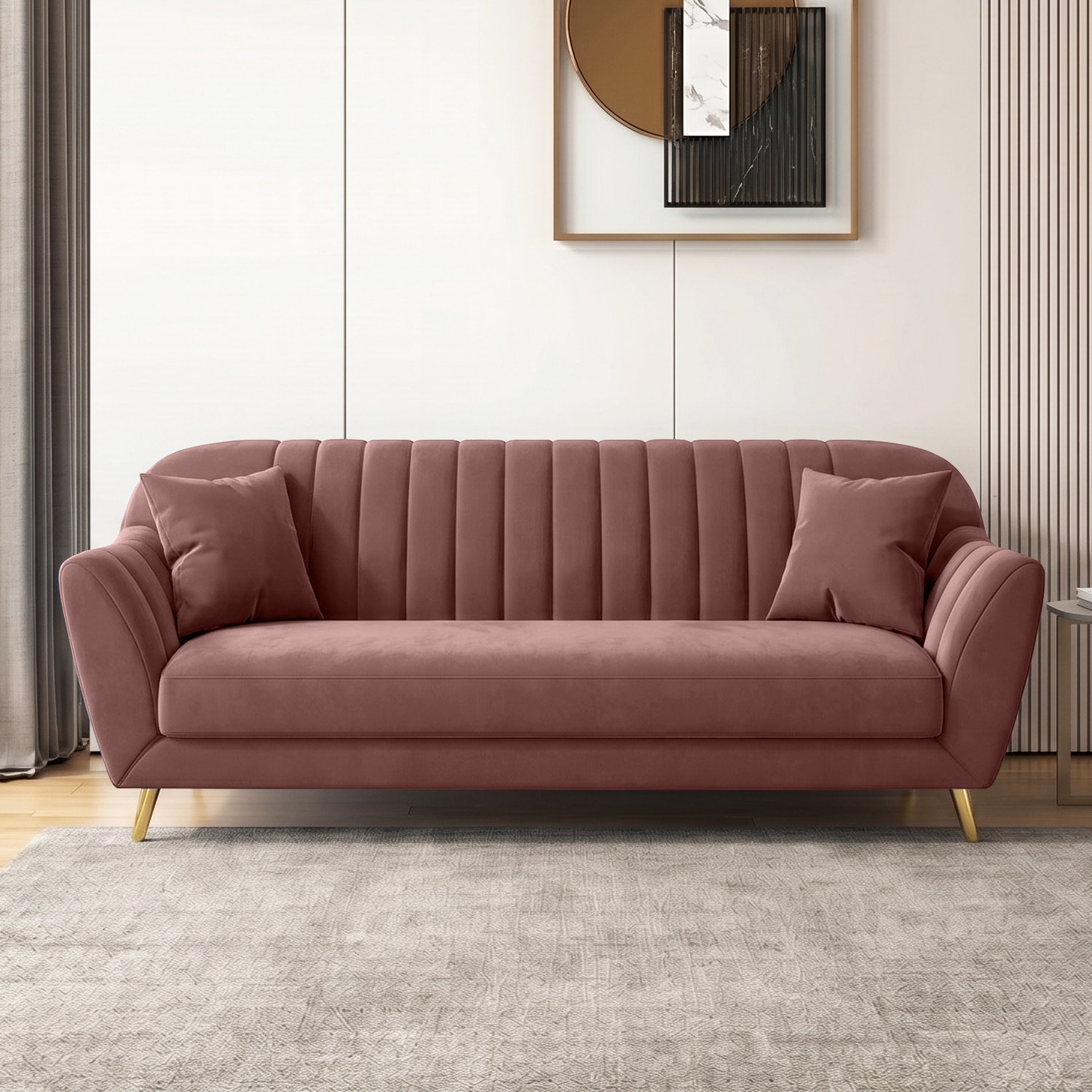 Rivo Velvet 3 Seater Sofa In Peach Color - Home Lifestylez