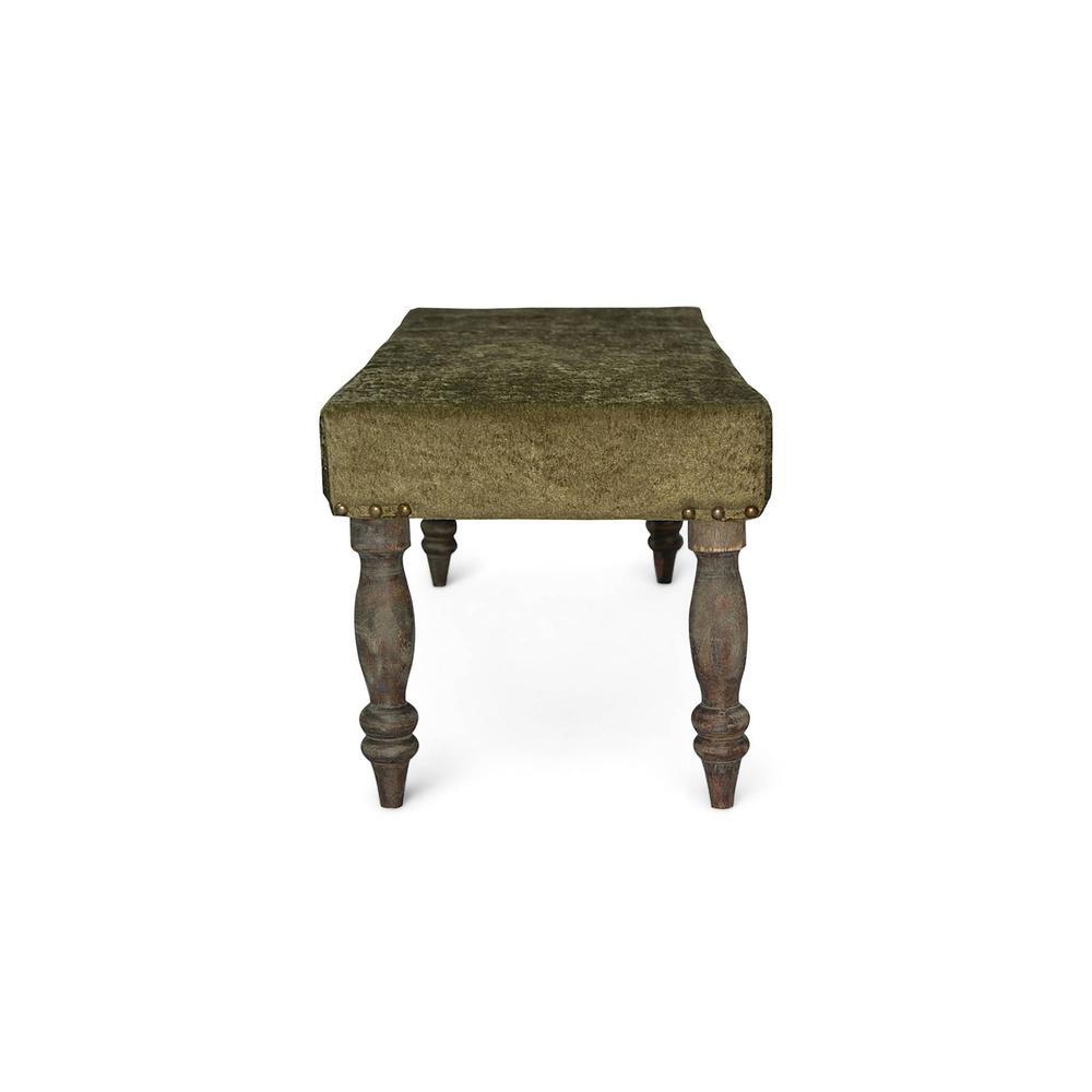 Cairo Solid Wood 2 Seater Bench In Green Sparkle Velvet Fabric