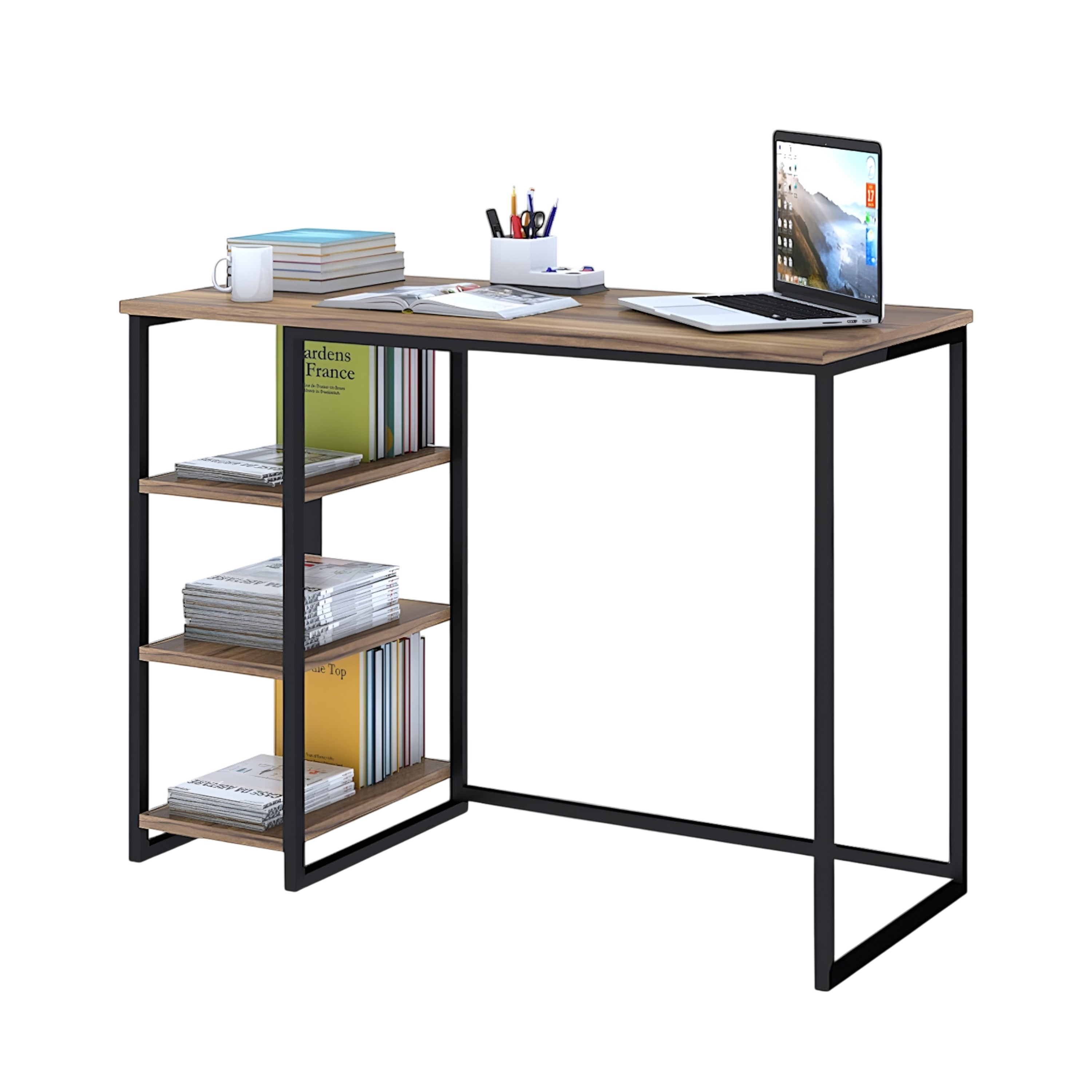 Kerdley Sheesham Wood with Metal Frame Study Computer Table In Teak Finish