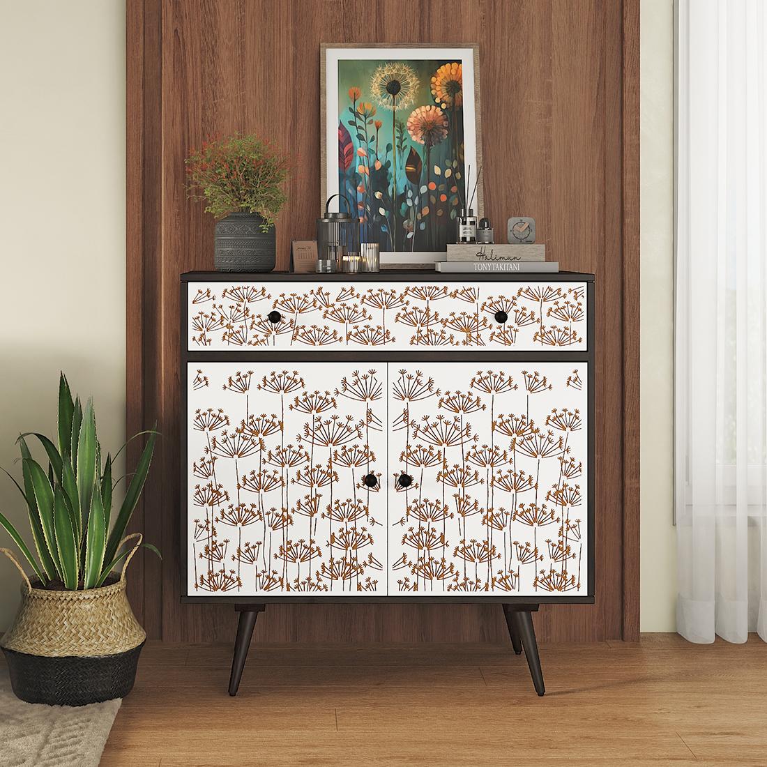 Fleur Solid Wood Sideboard in White & Americain Walnut finish
