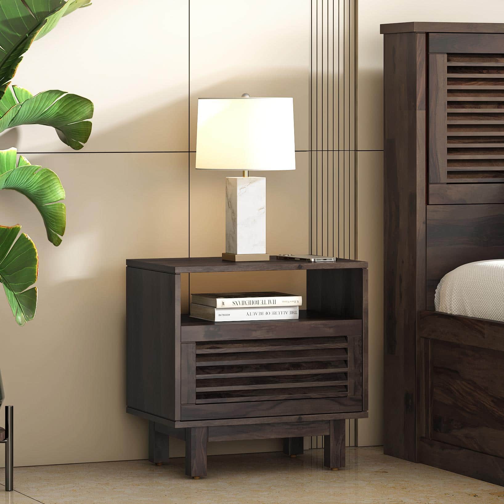 Cambry Solid Wood Bedside Table In American Walnut Finish