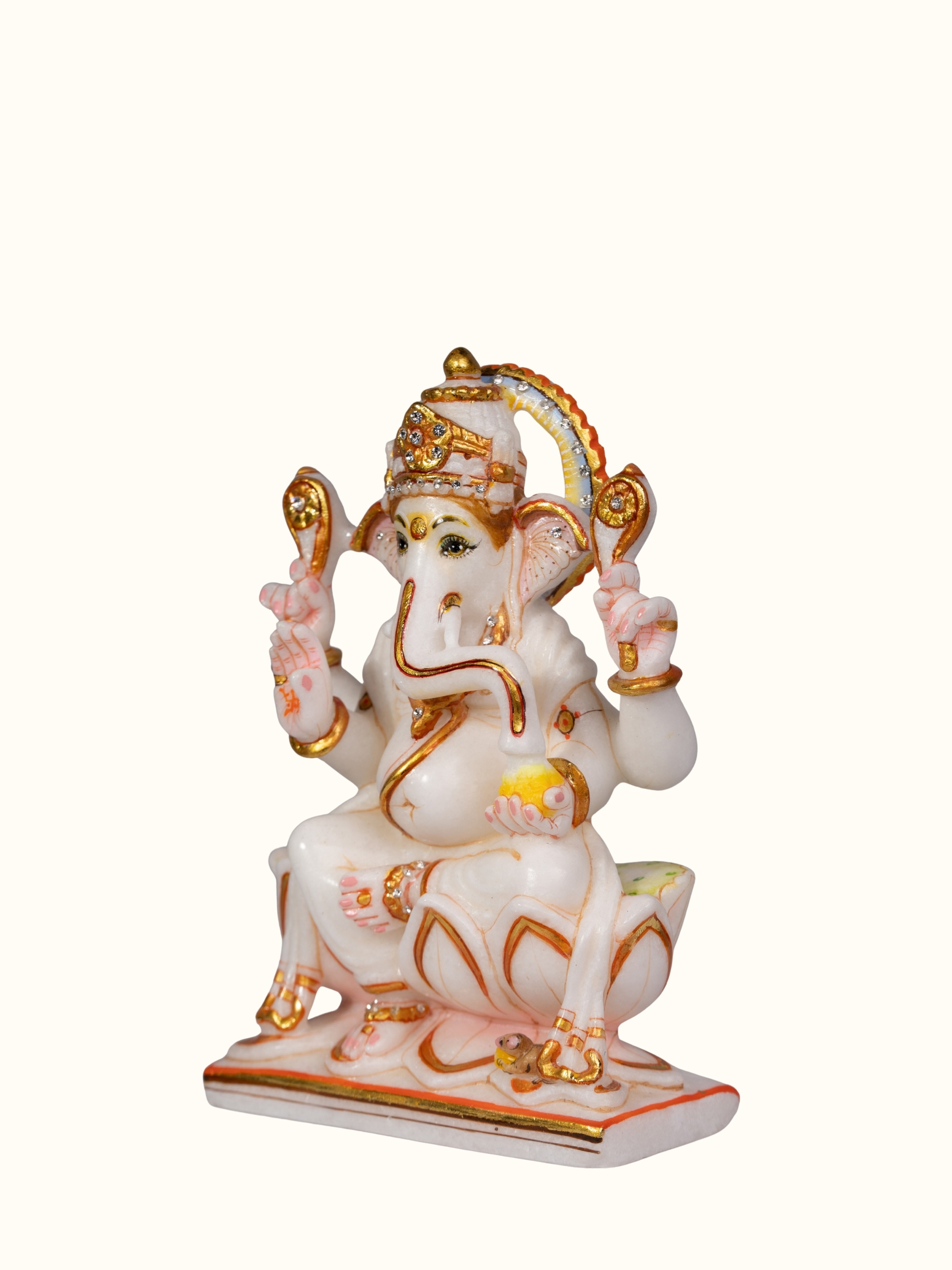 Angled view of Carved Marble Ganesha Idol