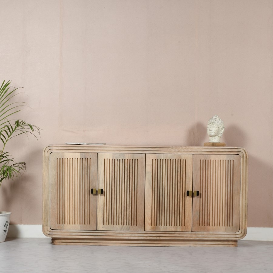 Craig Solid Mango Wood Sideboard with 4 Door in Natual Finish - Woodenmood