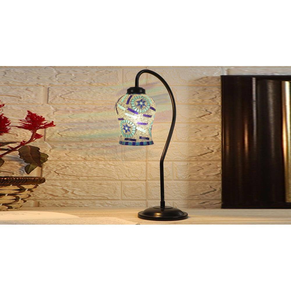 Multicolor Mosaic Glass Curvy Table lamp with Iron Base (EN20)