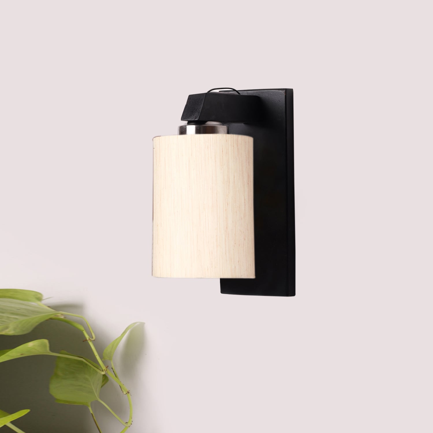 Devansh Solid Wood Electric Wall Light in Brown Colour with off-white Shade Count of 1 Light - Devansh