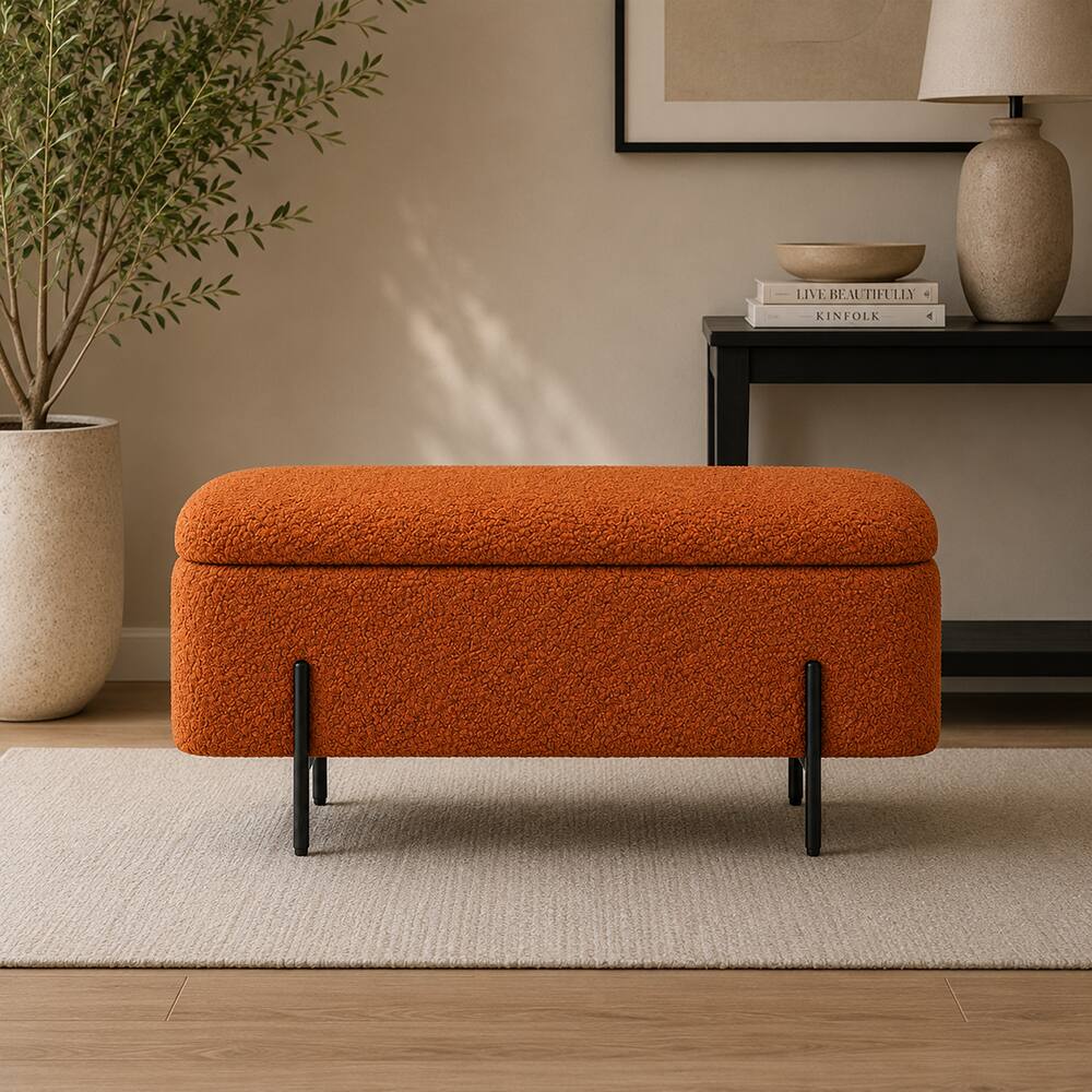 Doe Buck Luxury Boucle Storage Bench in Rust Colour with Black Metal Legs - Doe Buck