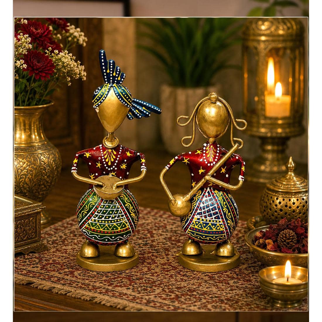 Desert Art Metal Handpainted Couple Musician Showpiece Set of 2 - Desert Art