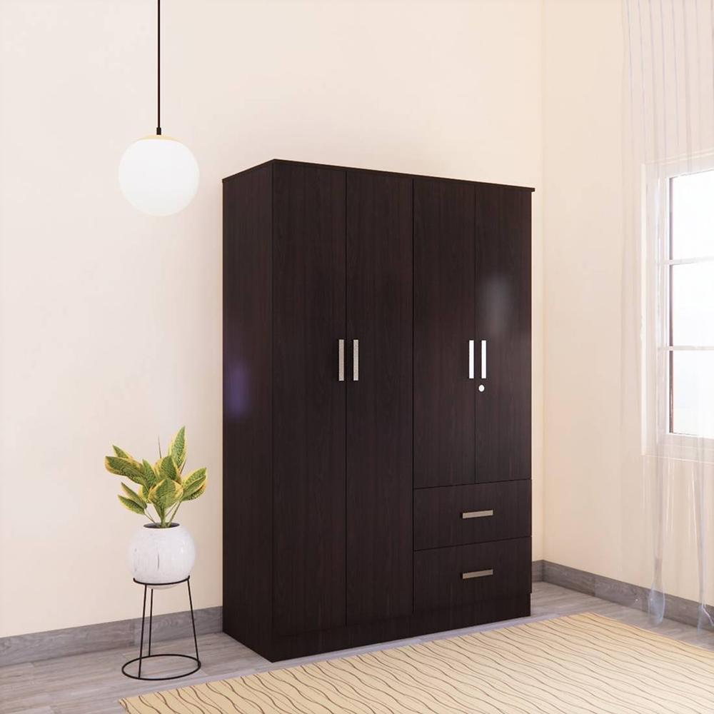 Ren 4 Door Wardrobe with External Drawers in Wenge Finish