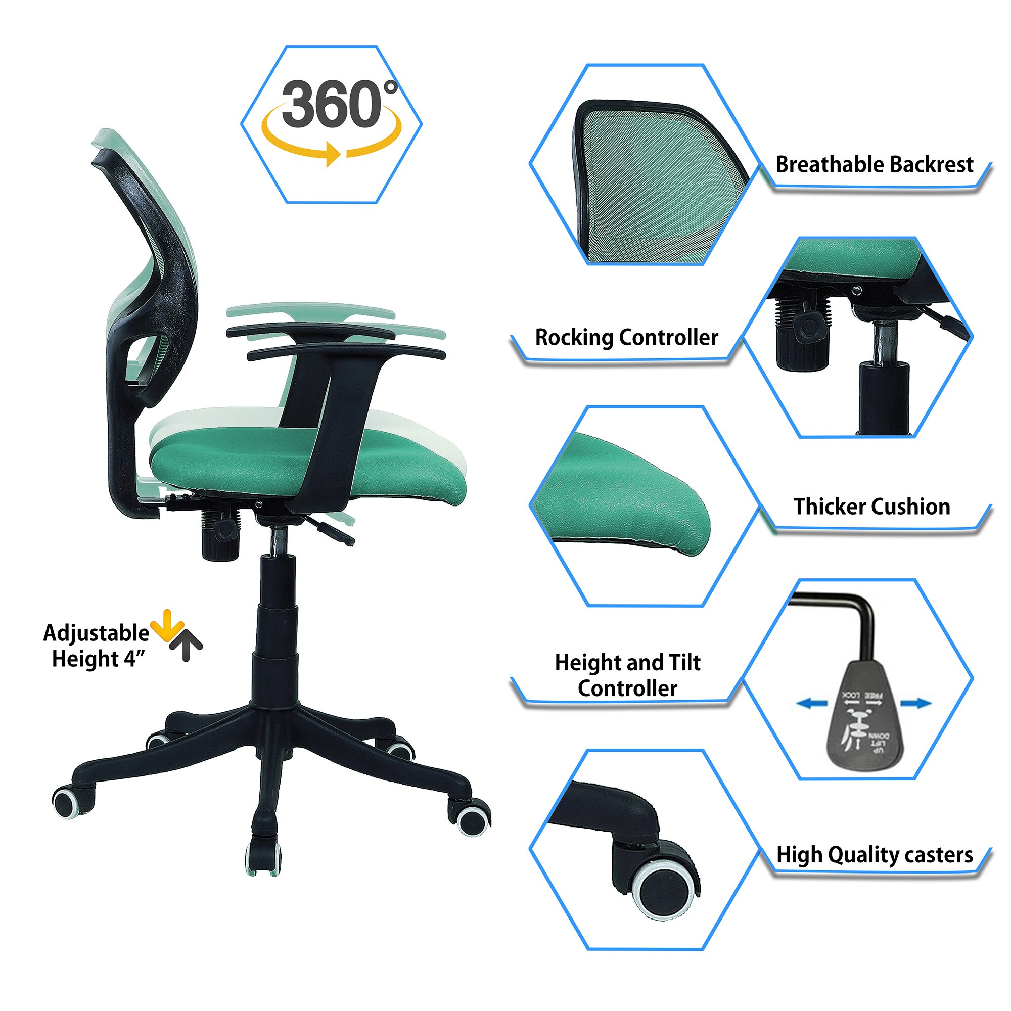 Jaazza Low Back Ergonomic Chair in Dark Green Colour