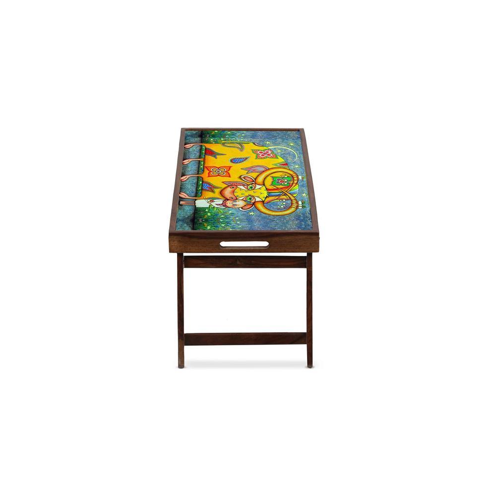 Breakfast Club Solid Wood Bookshelf and Serving Tray In Multicolour